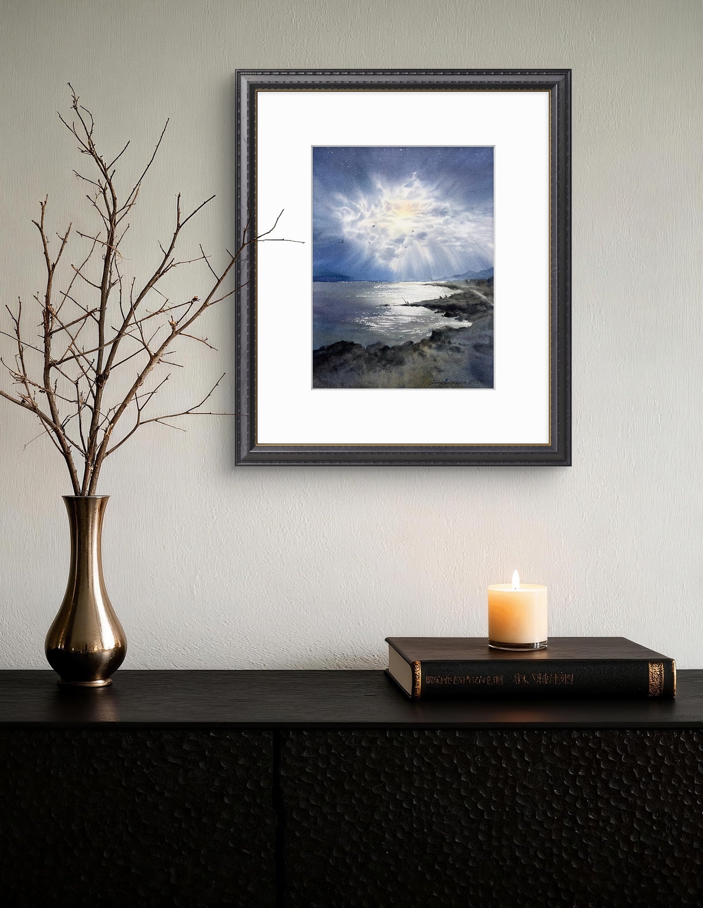 Original Coastal Watercolor Art - 'Night Fishing' Seaside Painting for Your Home