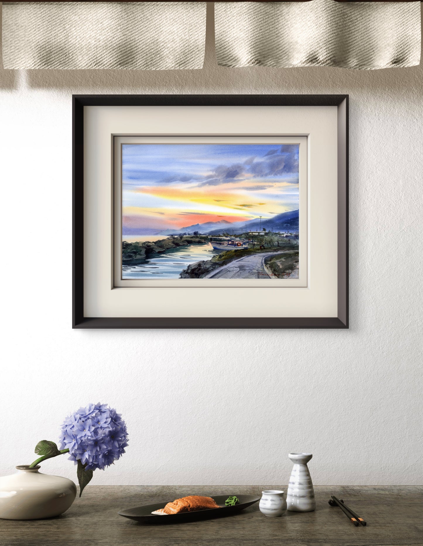 Seascape Watercolor Painting, Golden Hour in Cyprus #2 12x16