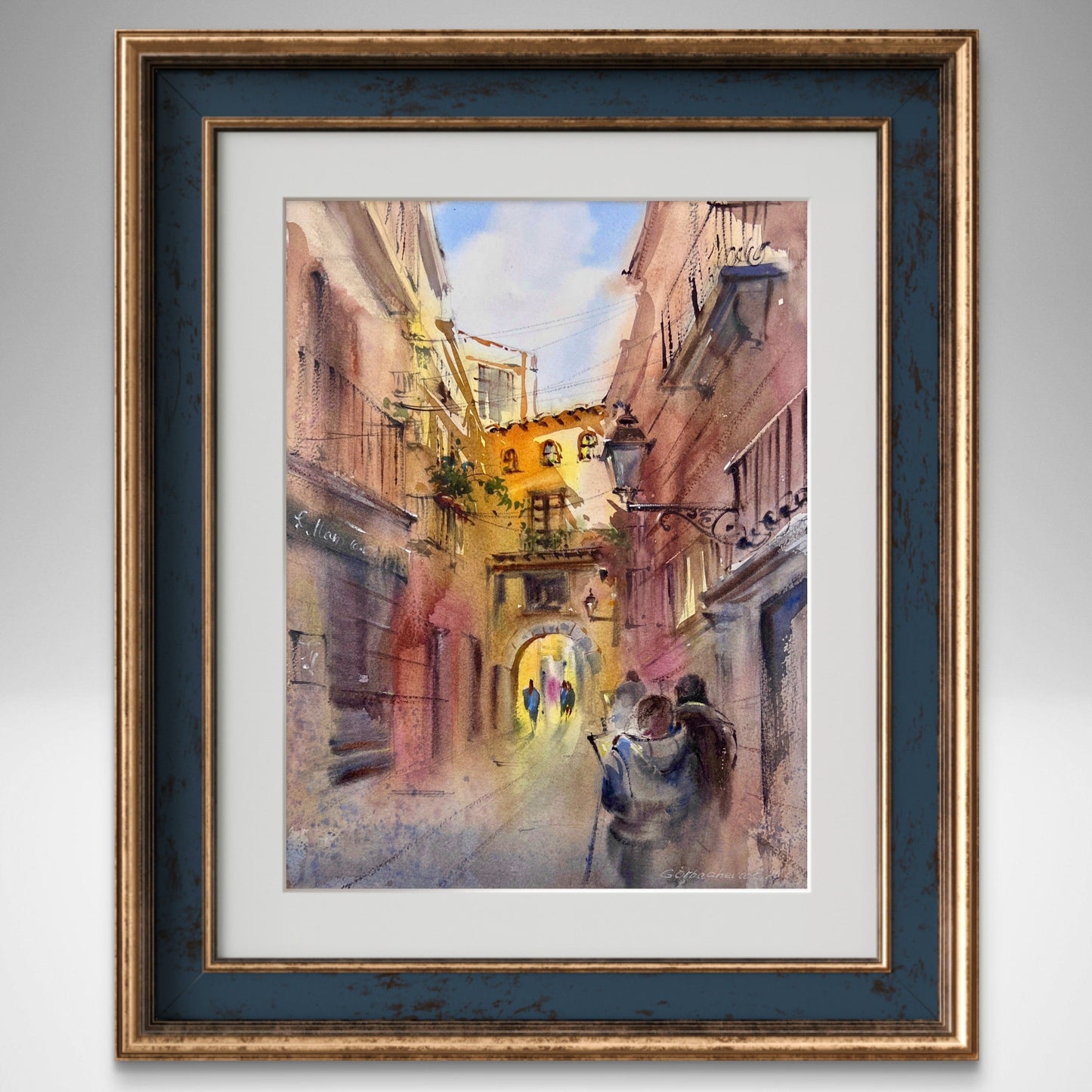 Valencia Alley Watercolor Painting, Original Spanish Cityscape Art, Spanish Afterglow 12x16 (Copy)