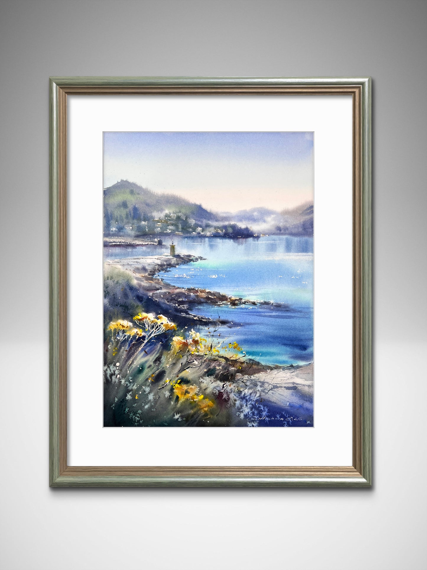 Liguria Italy Watercolor, Italian Riviera Seascape, Liguria in Soft Light  12x16 in