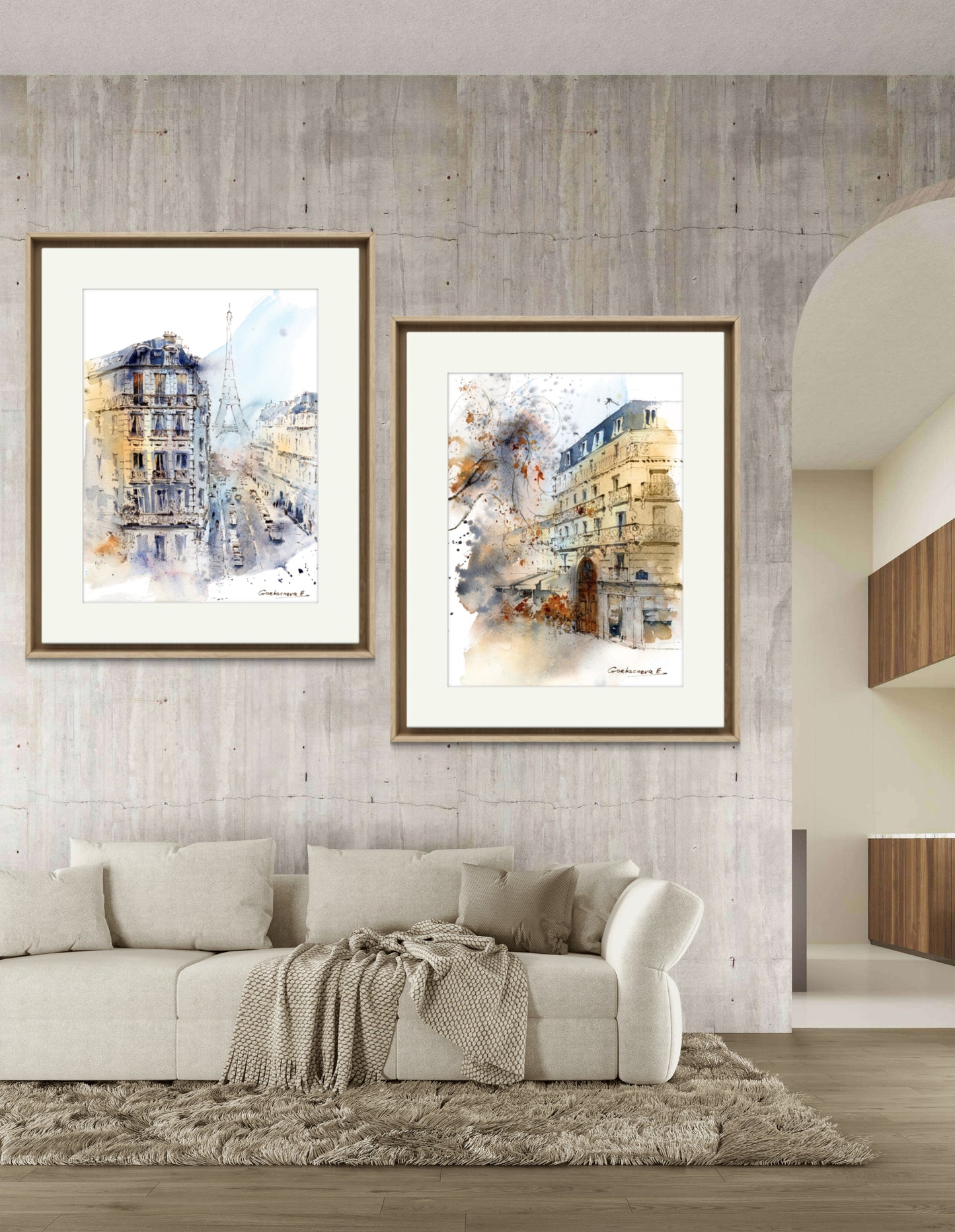 Elegant Parisian Wall Art Prints | Set of 2 Giclee Watercolors | Eiffel Tower & French Streets