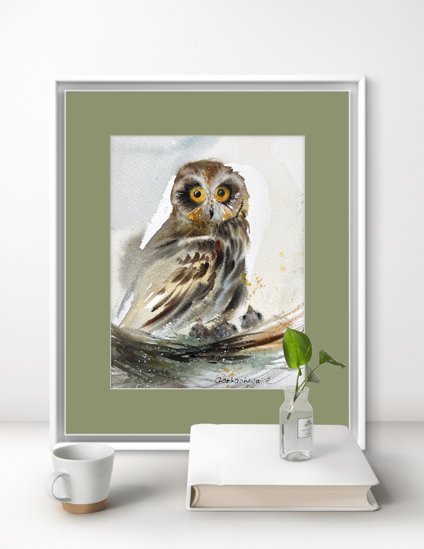 Original Wild Bird Painting - Owl in the nest - 6x8 in