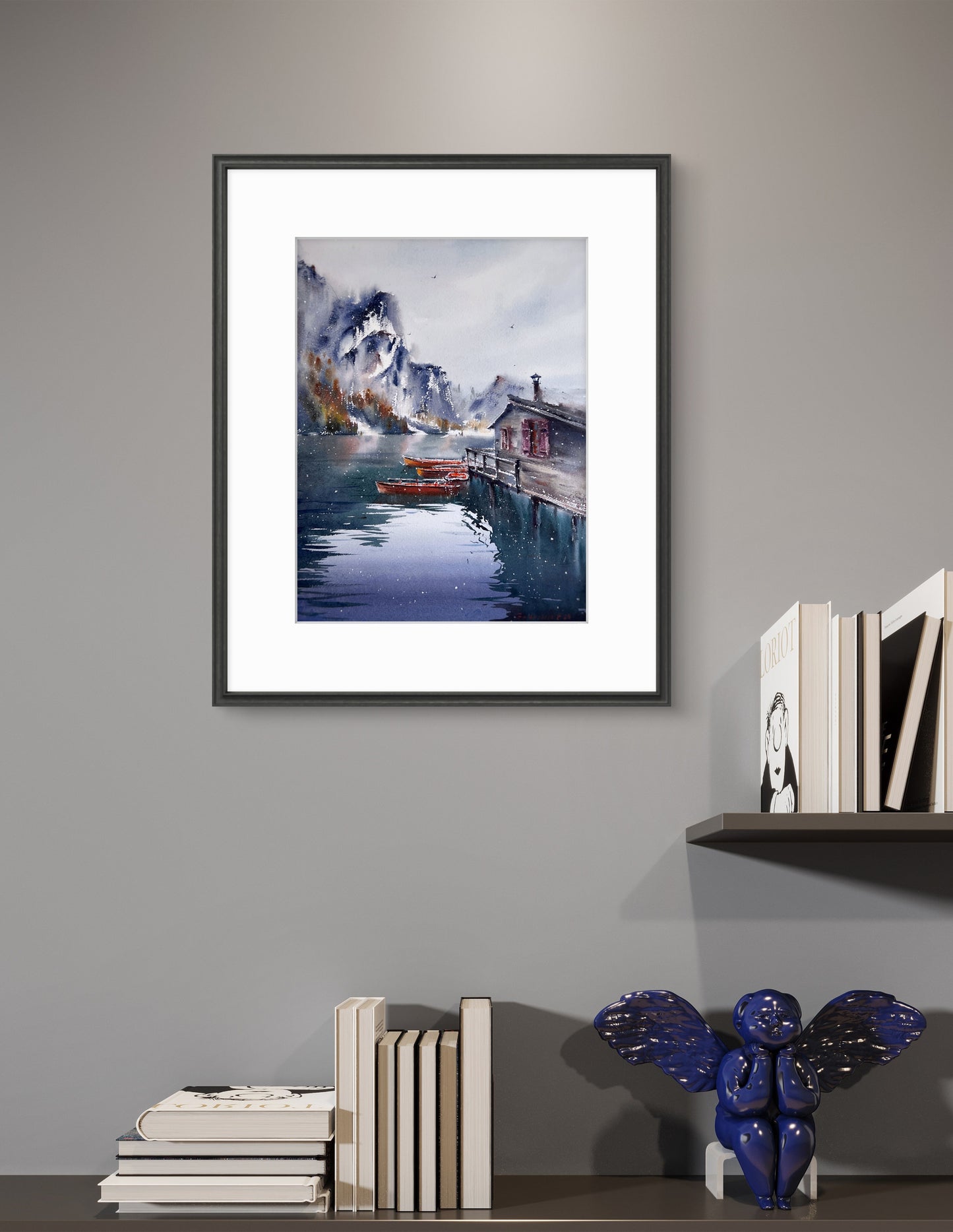 Original Lago di Braies Painting, Italian Lake Watercolor Art, Boats on Lake Braies, Italy 12x16