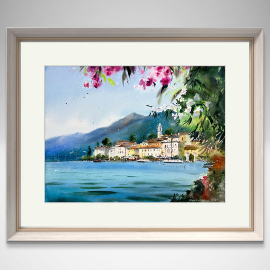 Scenic Montenegro #2 Watercolor Painting - Coastal Town Art