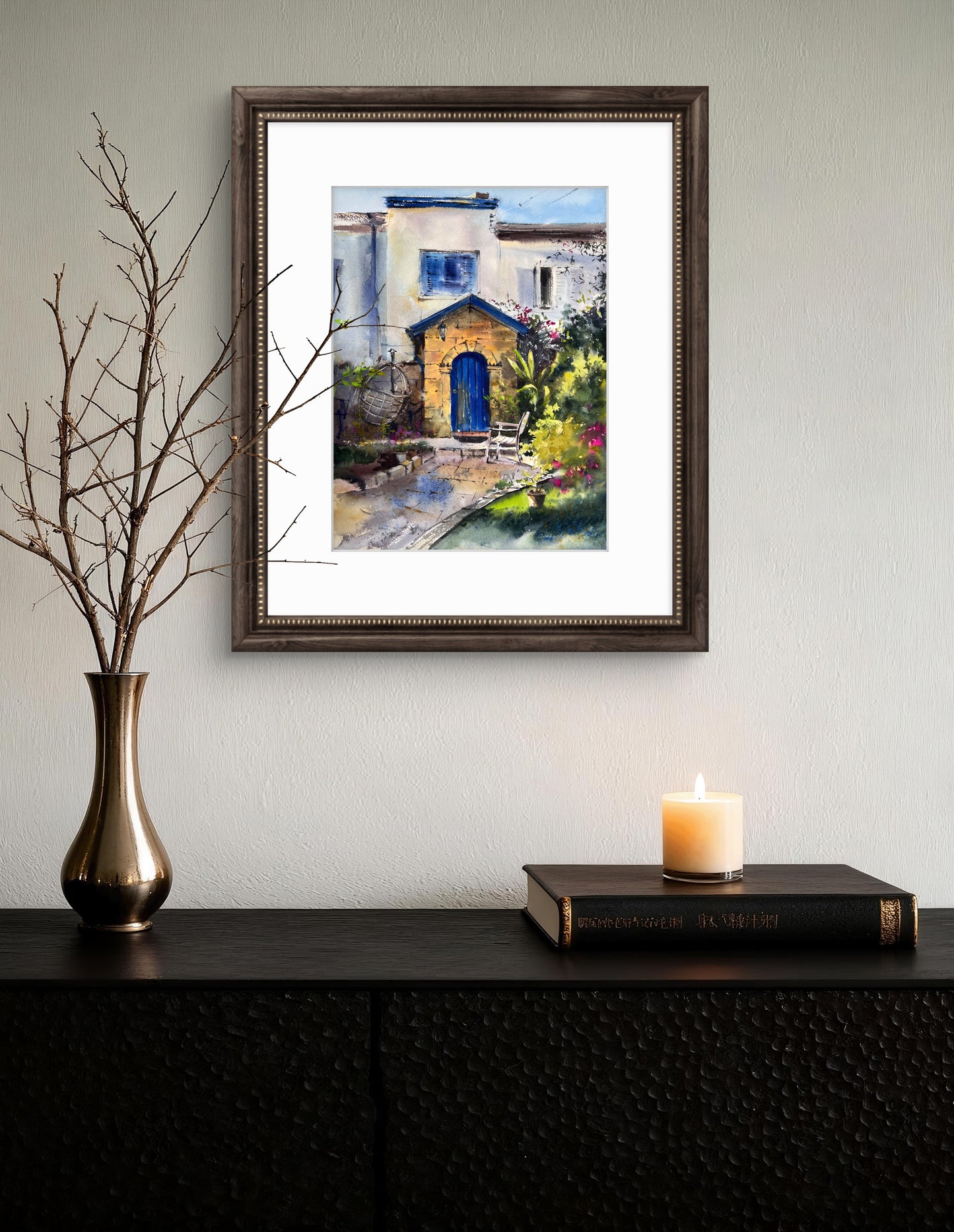 Original Watercolor Art: Girne Center, Northern Cyprus #3 with Charming Mediterranean Architecture - 12x16 inches