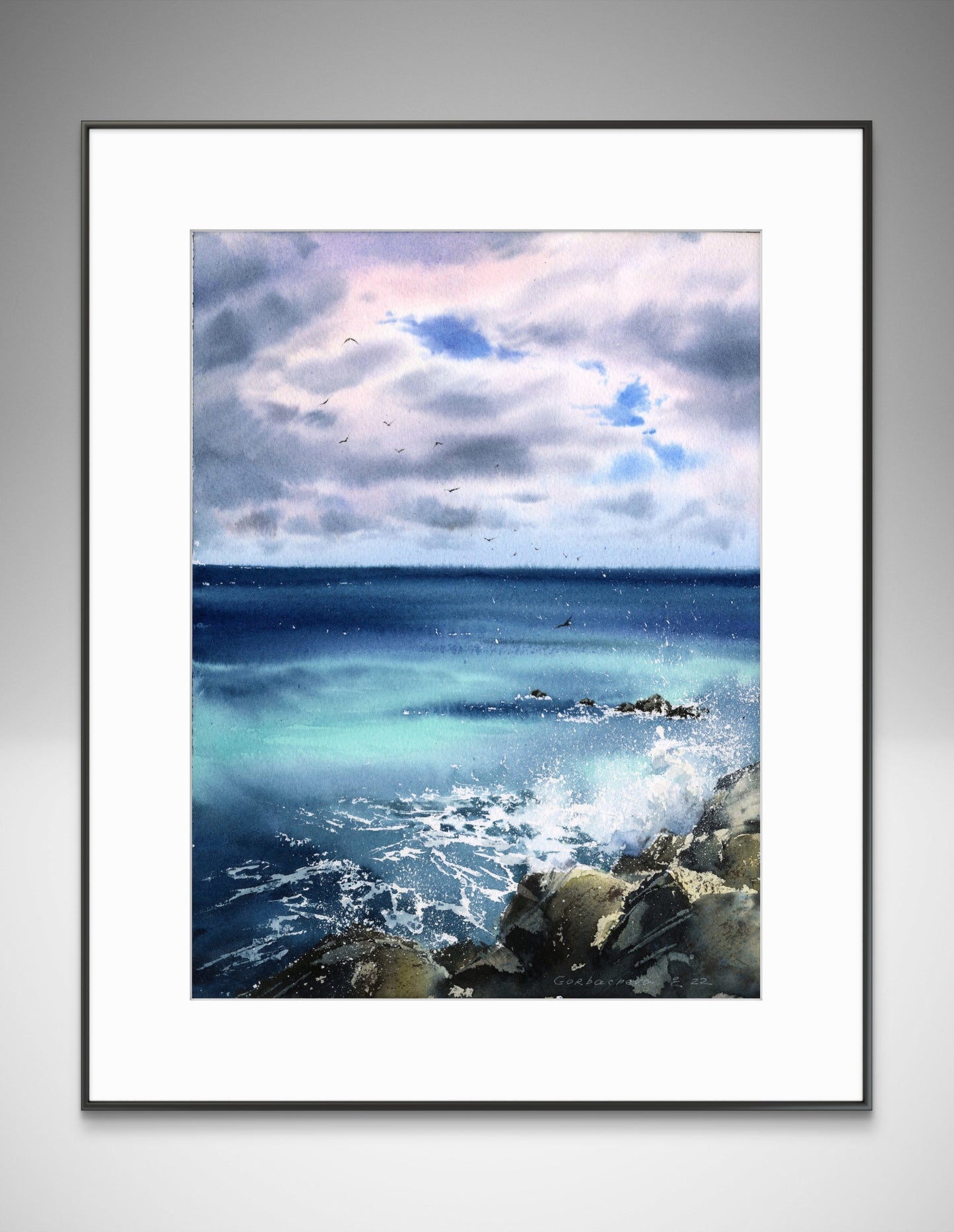 Waves and rocks #4 - Original Watercolor Artwork