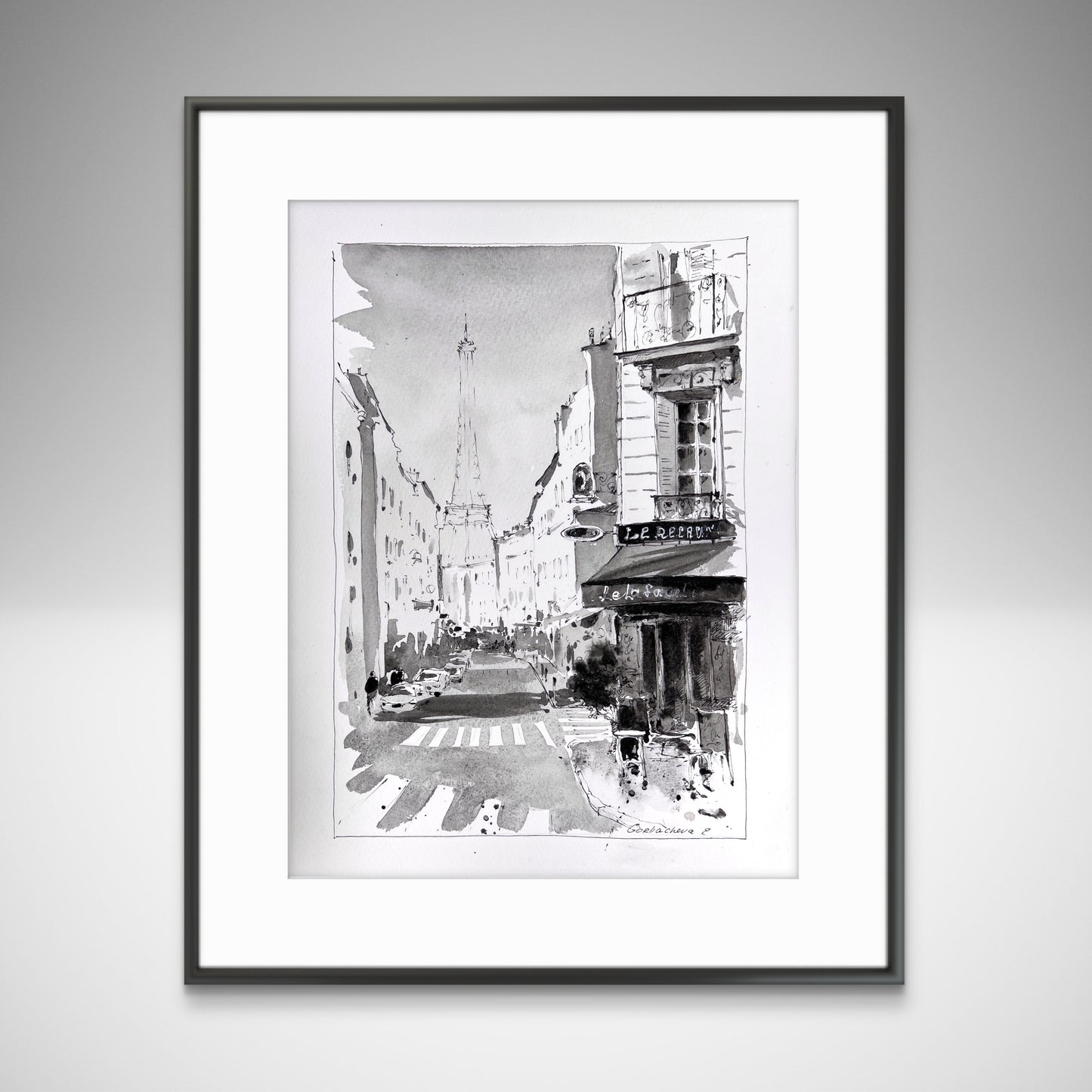 Original Parisian Street Watercolor - Black and White City Art, Parisian Dreams