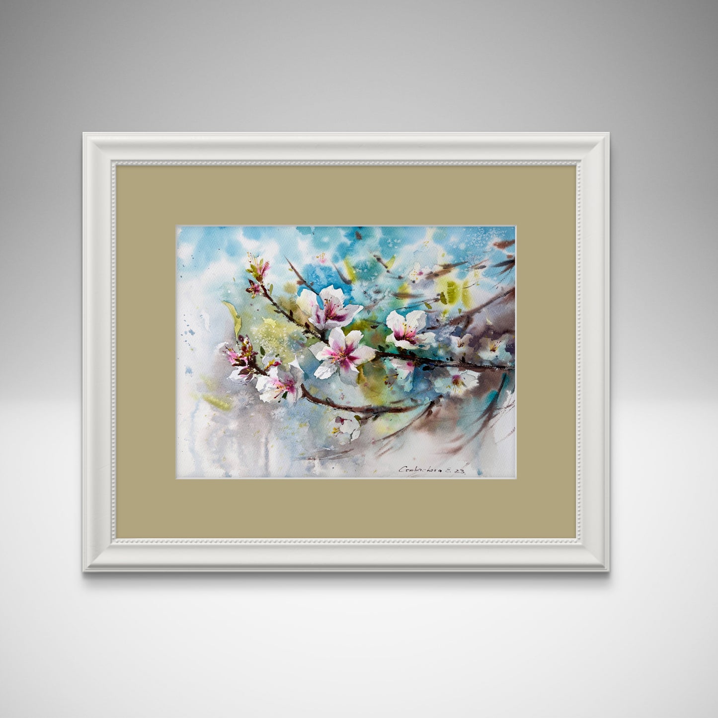 Watercolor Flower Painting, Original Artwork, Blooming Almond Tree, Botanical Art Decor, Almond Flowers #6 12x16