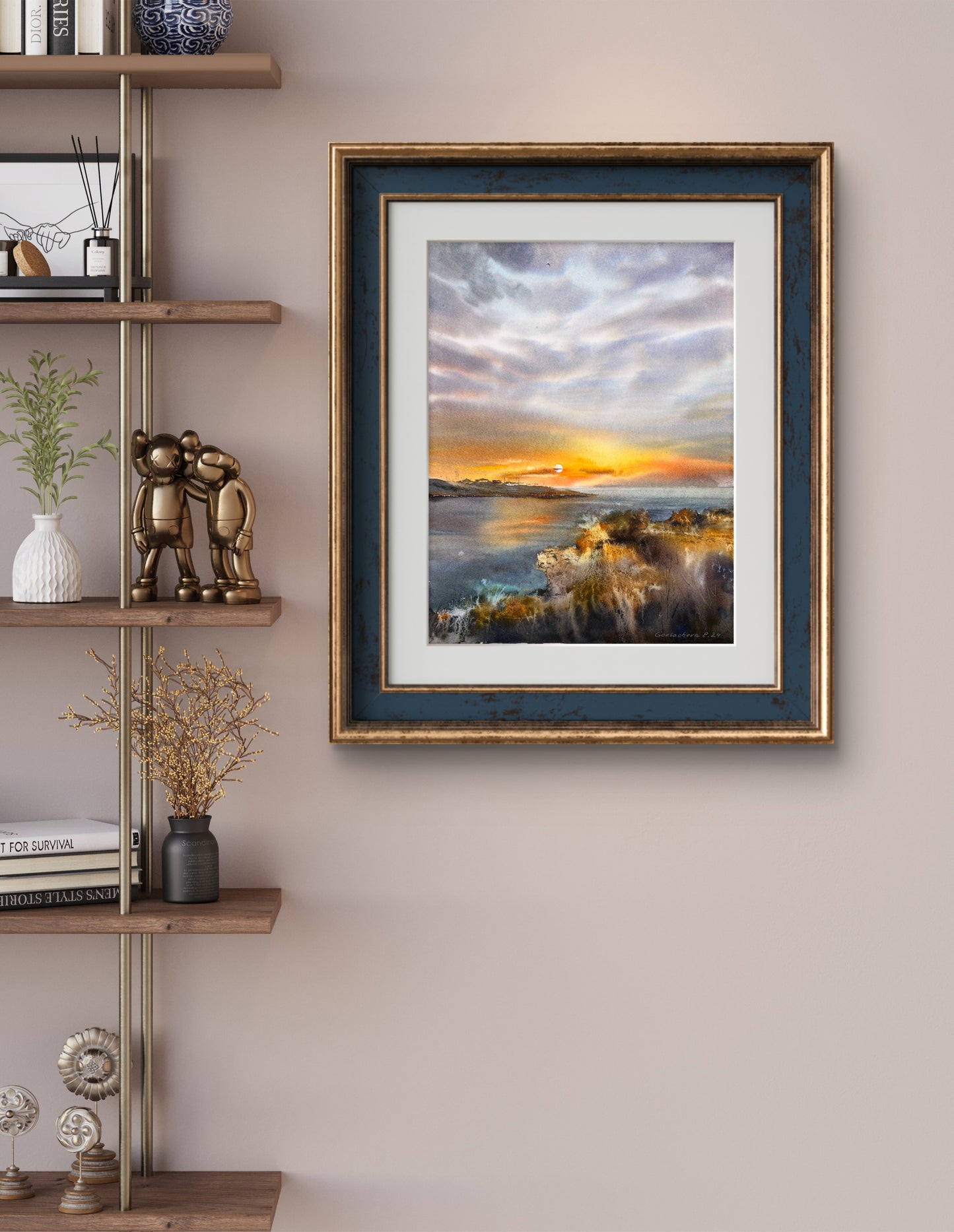 Watercolor Original Coastal Village Scene, Hand-Painted Wall Art, Perfect Art Gift for Her