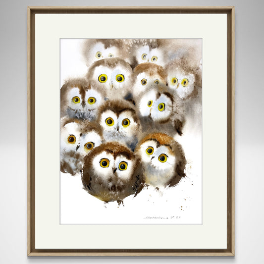 Whimsical Owlet Watercolor Painting - Original Artwork