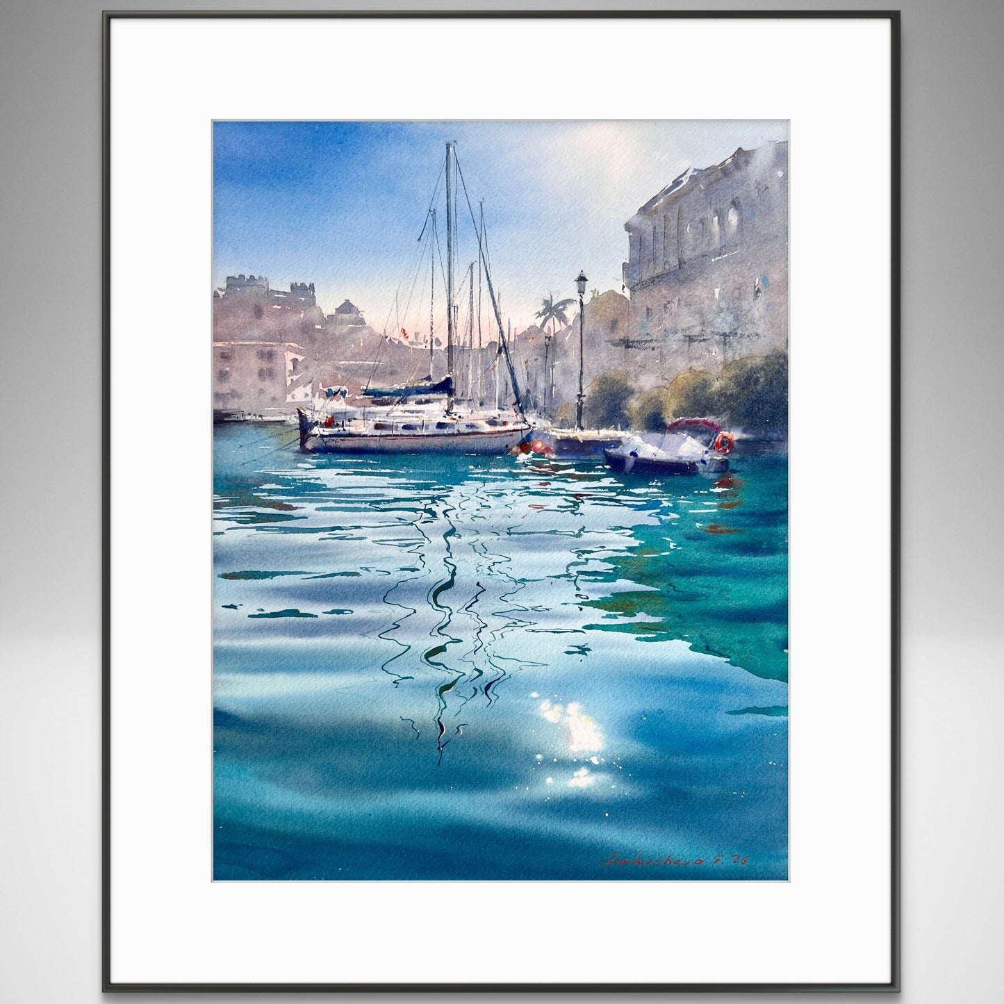 Original Watercolor Harbor Painting | Sailboats & Turquoise Reflections | Turquoise Harbor 12x16