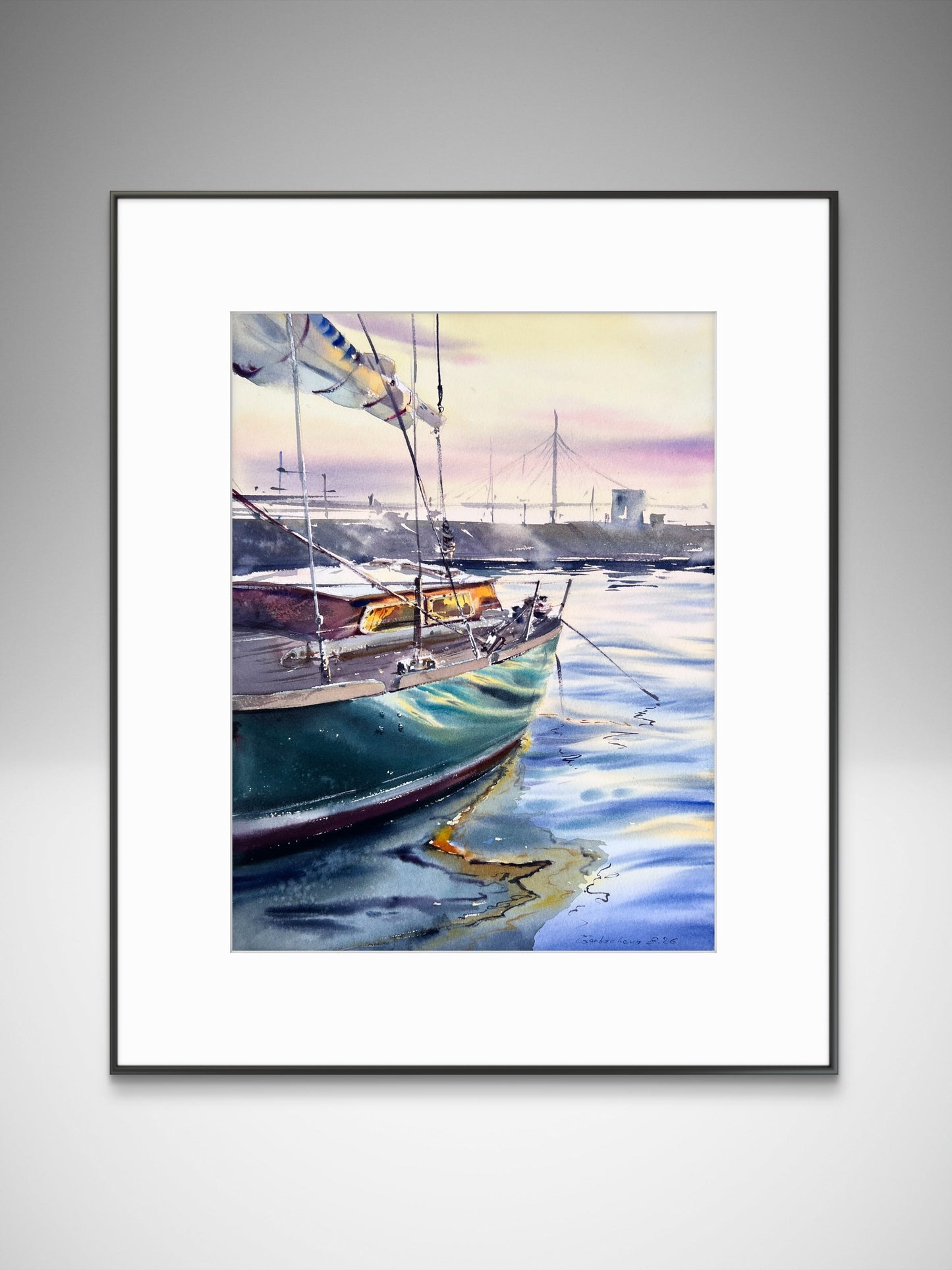 Original Saint Petersburg Watercolor Painting | Sailboat Marina Seascape | Quiet Harbor 12x16
