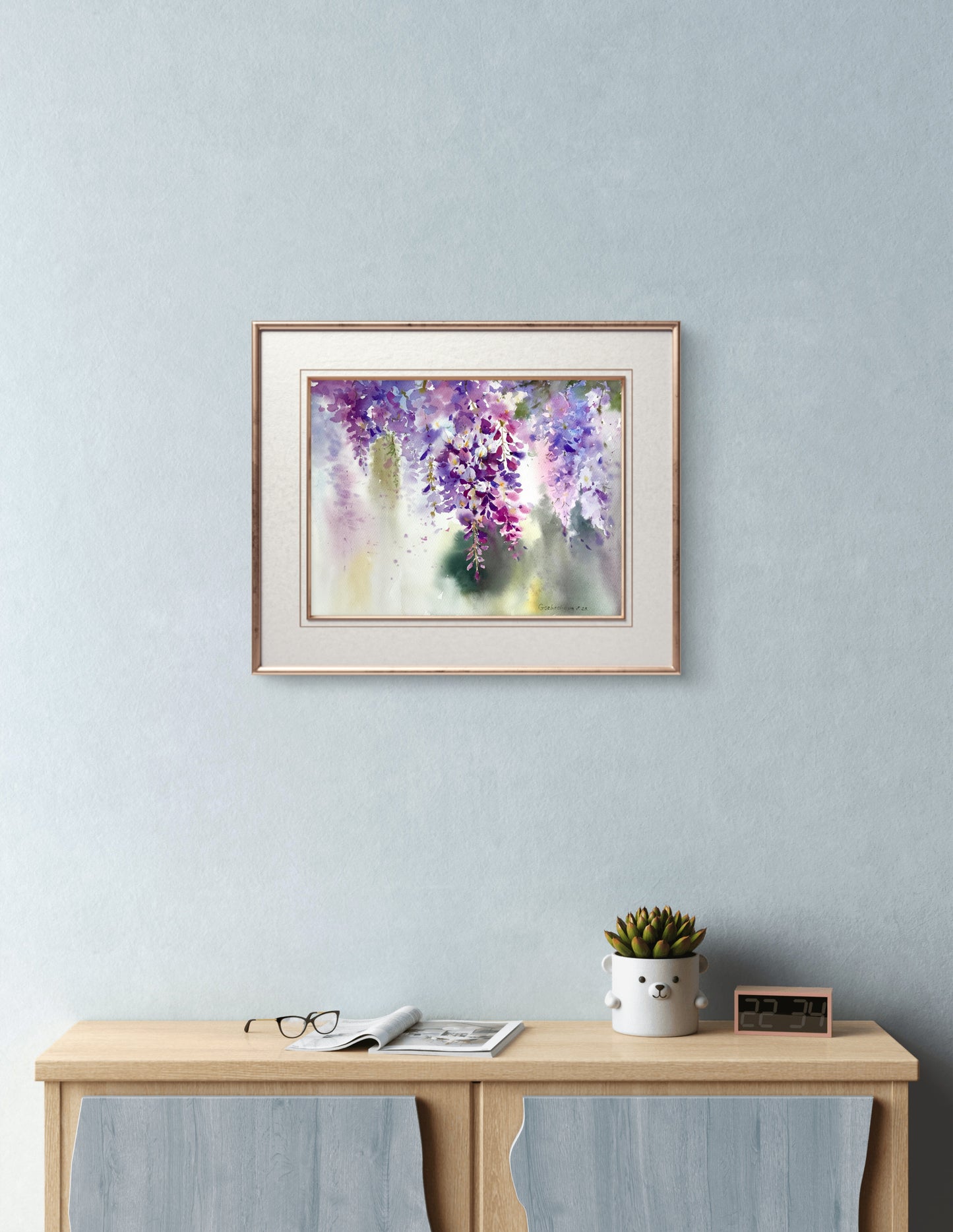Purple Flower Painting, Watercolor Original Art, Wisteria flowers, Botanical Wall Decor, Wedding Gift, Flora Fine Art