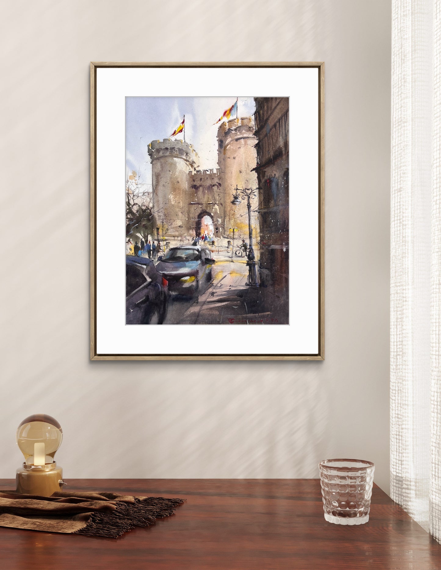 Valencia Watercolor Painting, Torres de Serranos Spain Cityscape, Valencia Silent Towers 11х15
