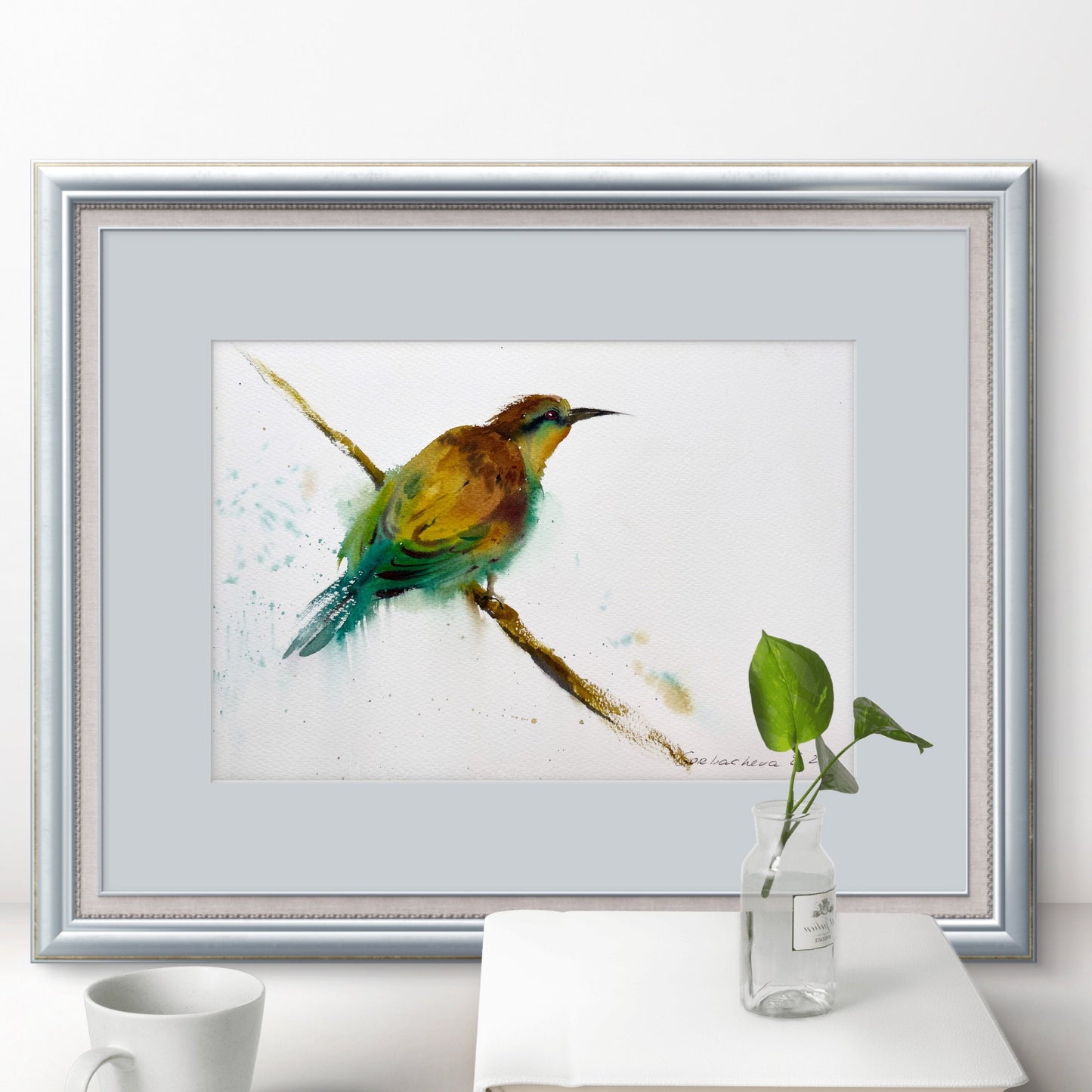 Watercolor Bird Artwork, Little Yellow Bird, Original Watercolor in Minimalist Style, Perfect Art Gift for Home Decor