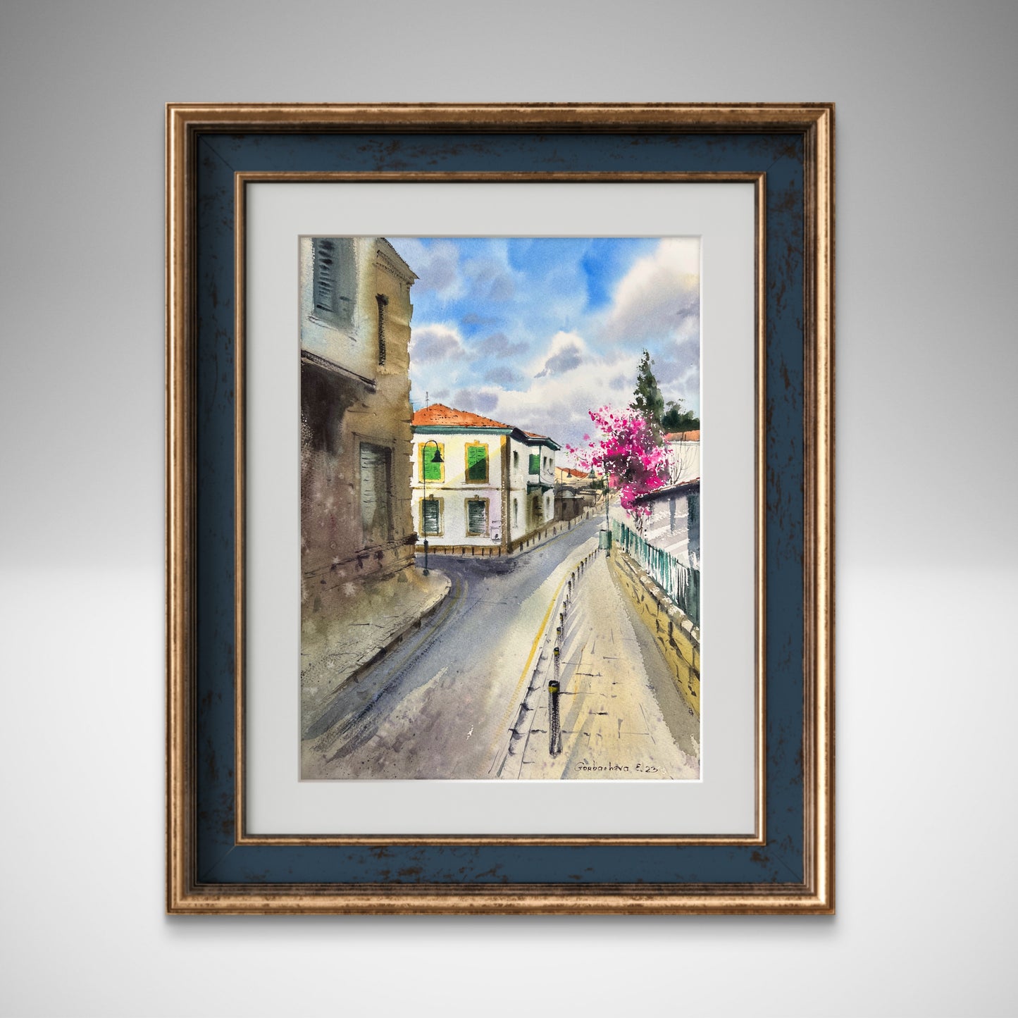 Nicosia Painting Original Watercolor , Cyprus City Artwork, Street Scene, Mediterranean Wall Art, Travel Gift for Her