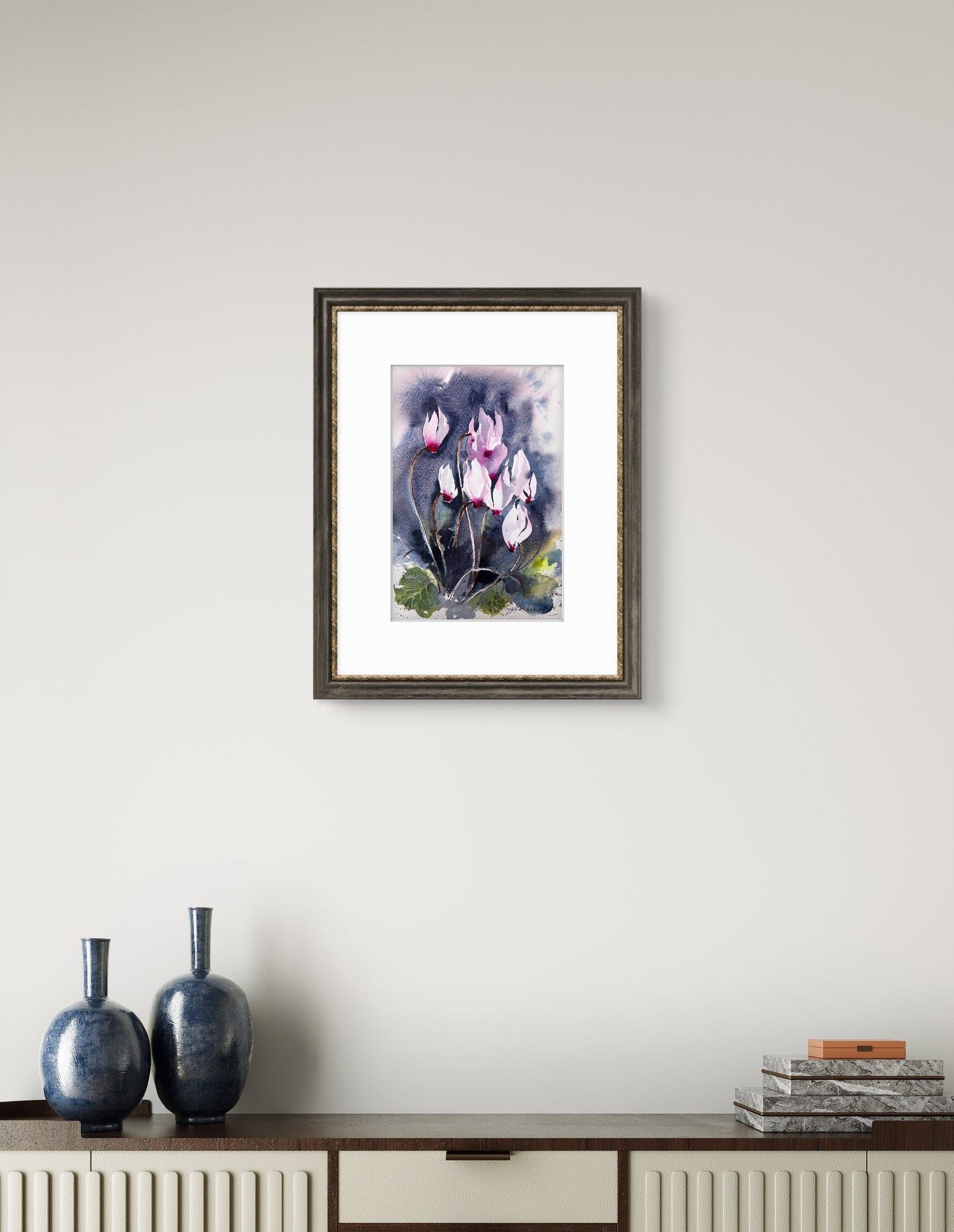 Vibrant Cyclamen Flower Watercolor Painting - Original Artwork 8x12 in