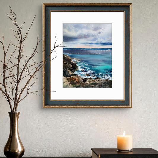 Sea Stones Painting, Original Watercolor Artwork, Sea Wave Art, Seascape, Sea and Stones 12x16