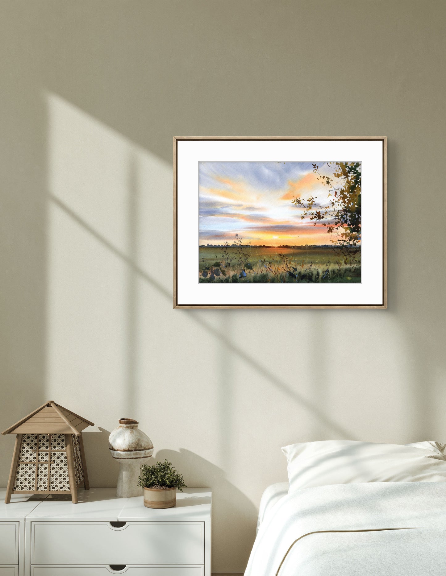 Original Sunset Watercolor Painting | Golden Hour Landscape Art |Golden Dusk 12x16 in
