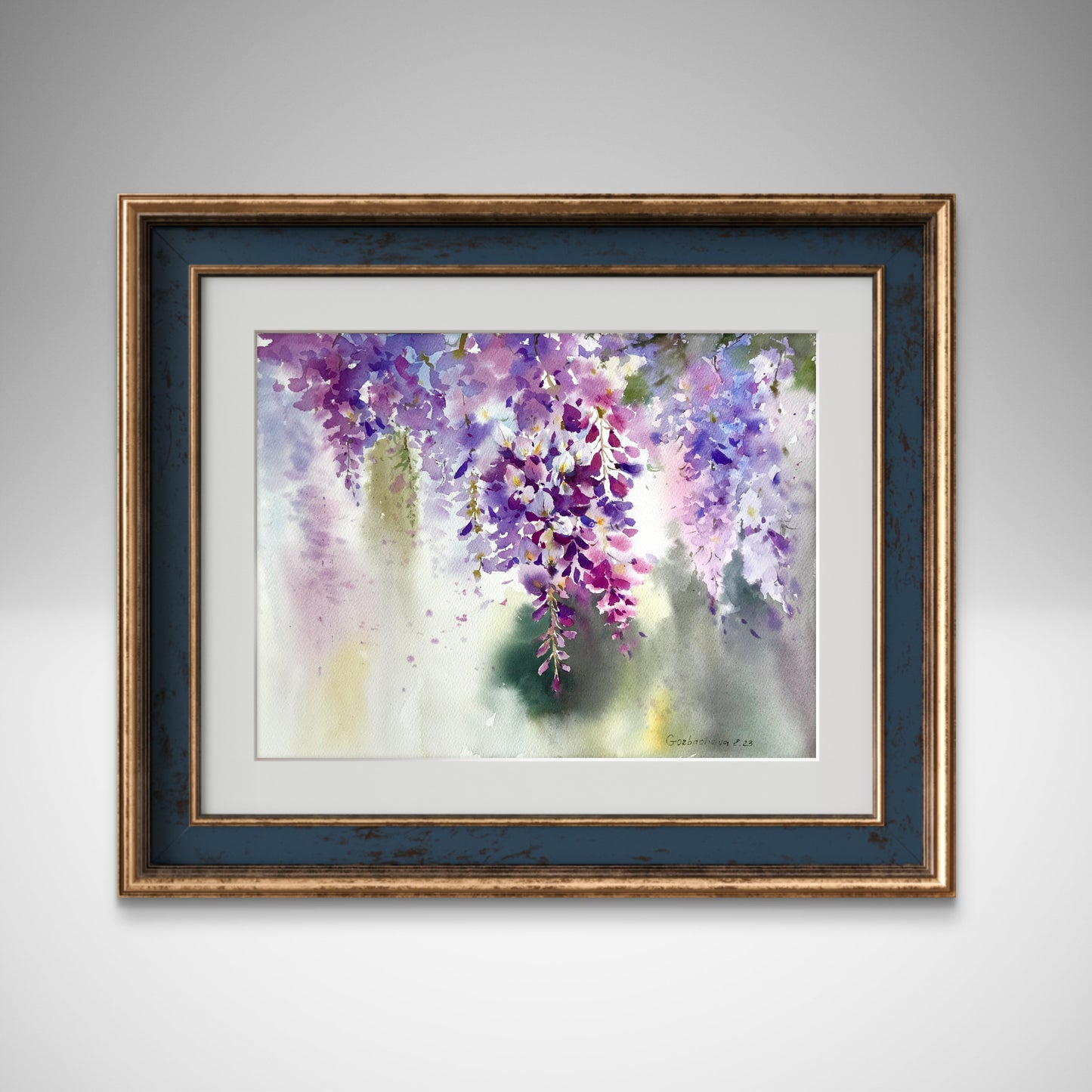 Purple Flower Painting, Watercolor Original Art, Wisteria flowers, Botanical Wall Decor, Wedding Gift, Flora Fine Art