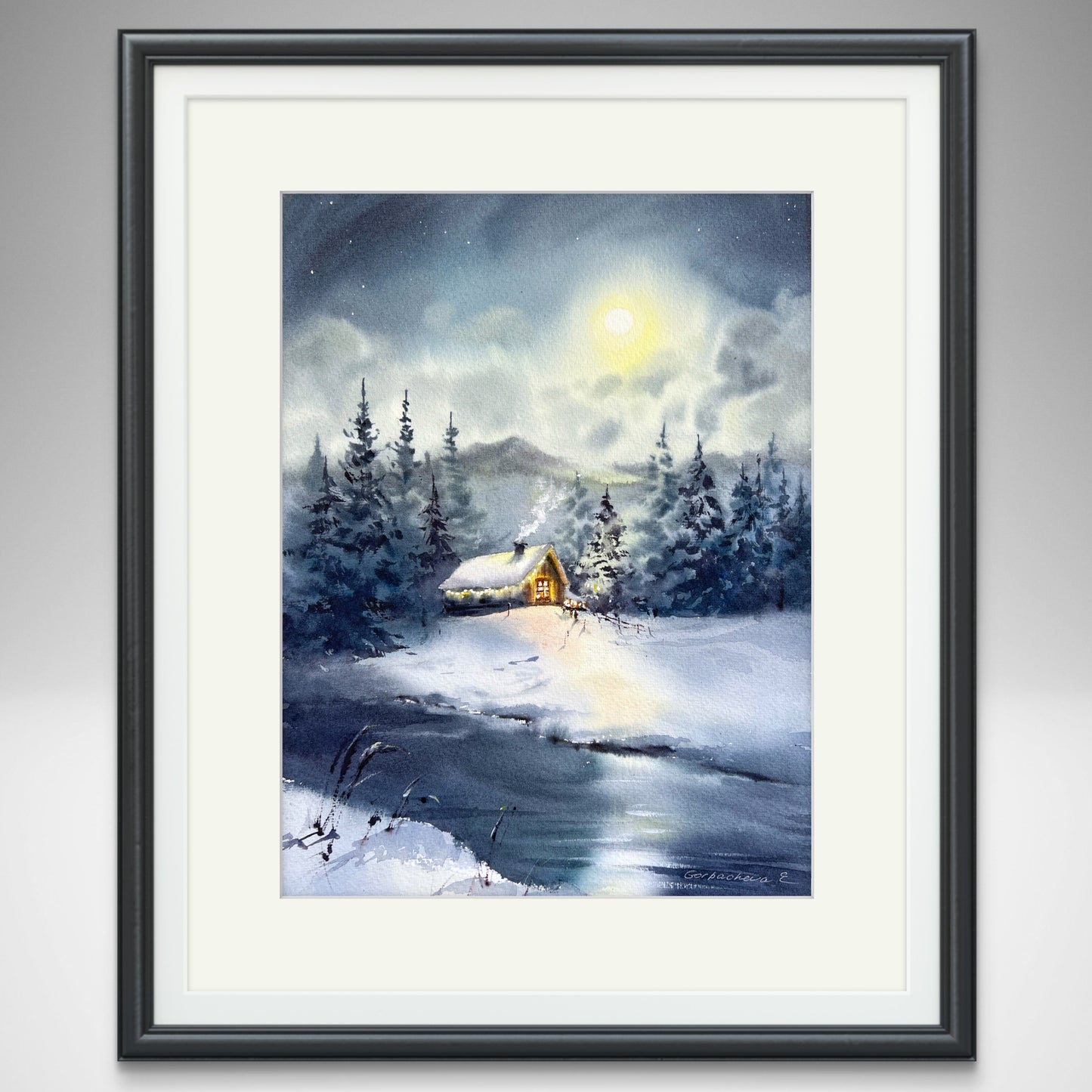 Original Snow Scene Watercolor Art - Christmas story #5 - Painting