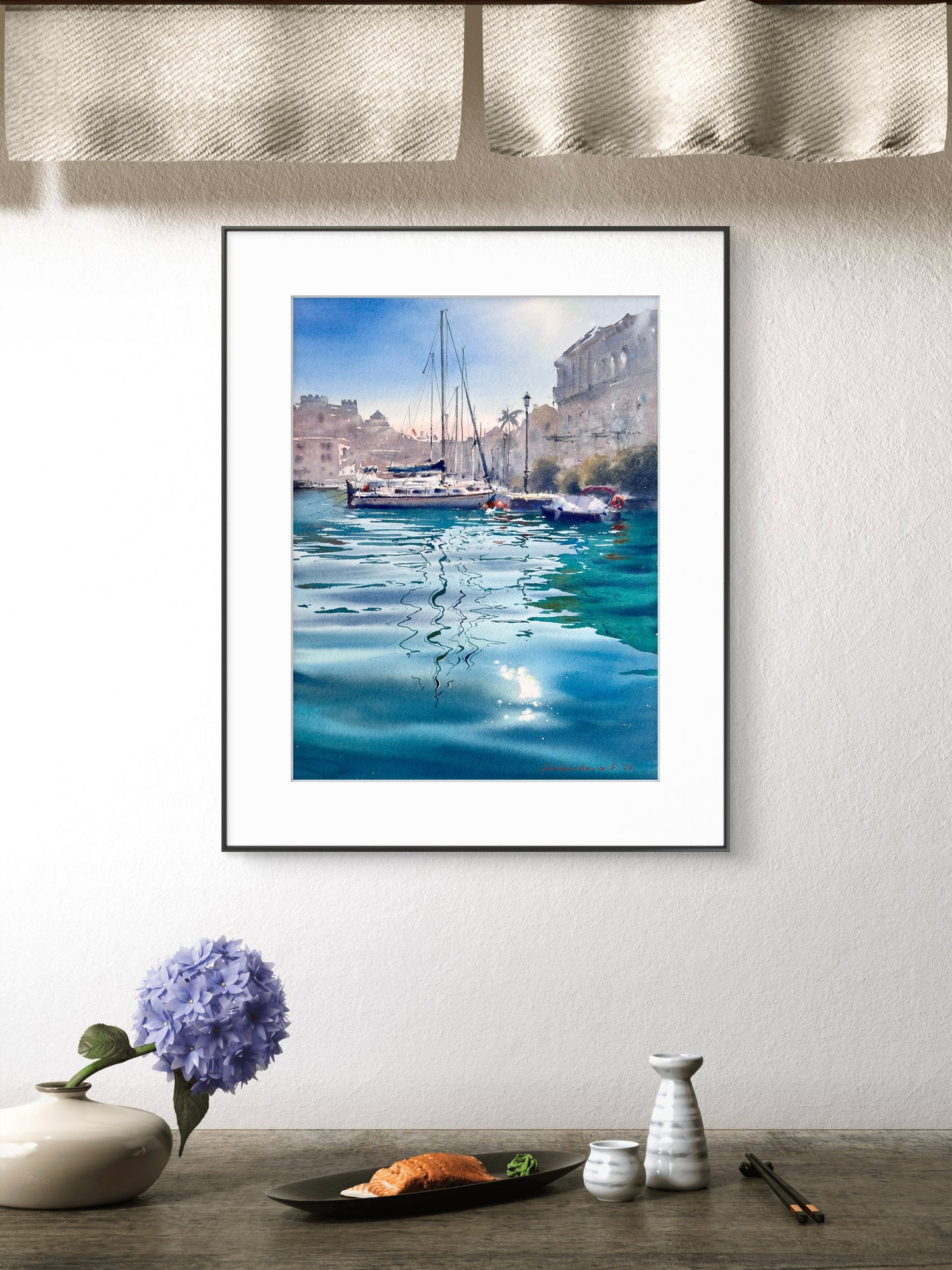 Original Watercolor Harbor Painting | Sailboats & Turquoise Reflections | Turquoise Harbor 12x16