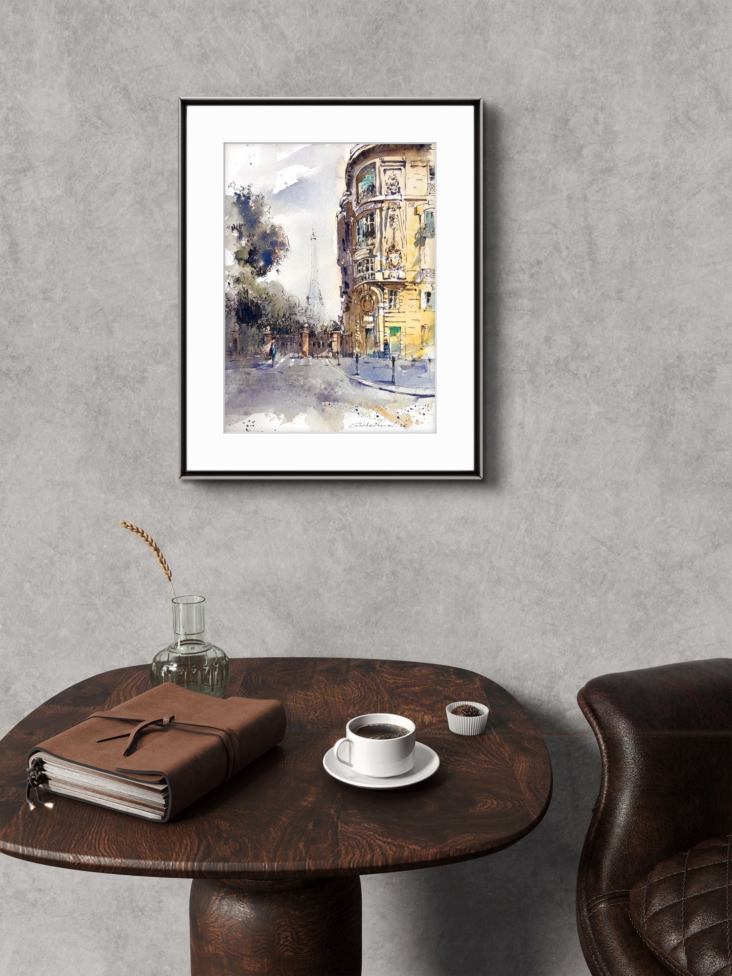 Paris Watercolor Painting, Eiffel Tower Wall Art, Quiet Paris Light 9x12