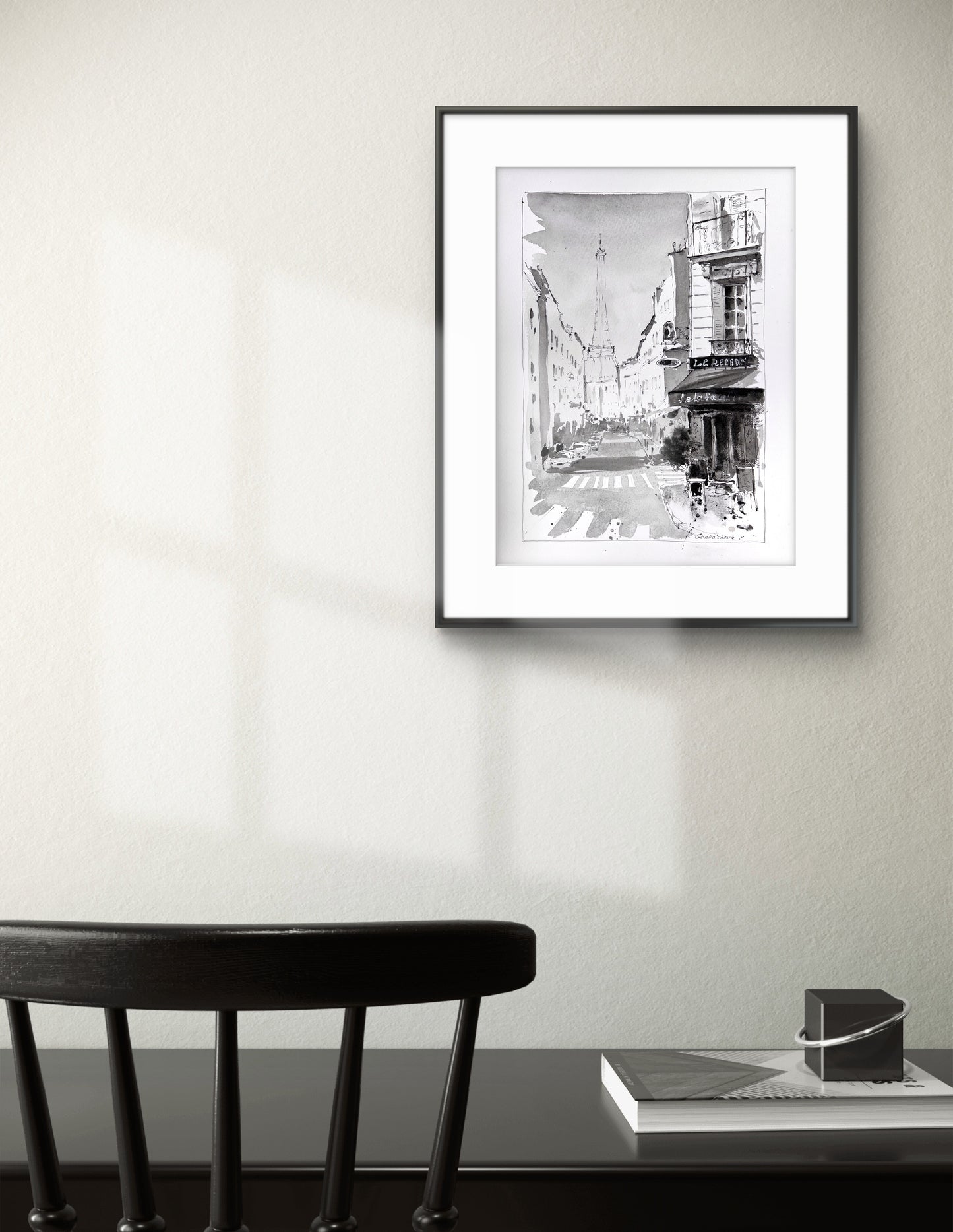 Original Parisian Street Watercolor - Black and White City Art, Parisian Dreams