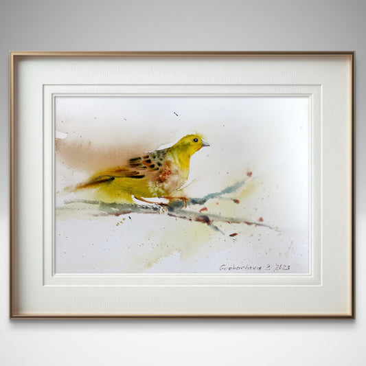Yellow Bird Art, Original Watercolor Painting of a Tropical Bird, Perfect Art for Home Decor, Little yellow bird