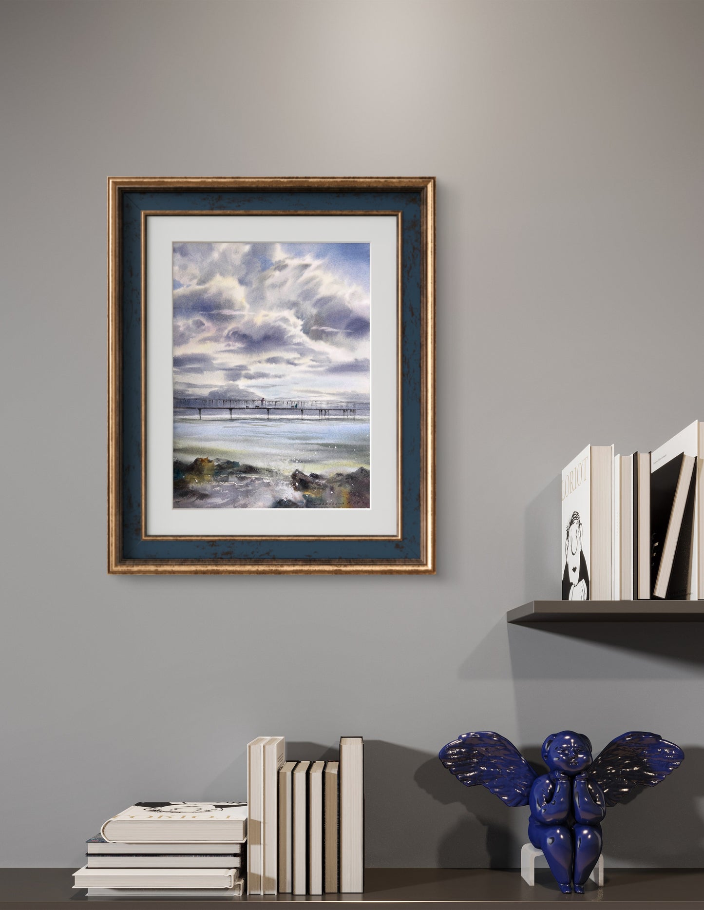 Seaside Serenity: Original Watercolor Painting 'Walk along the Sea Bridge #2'