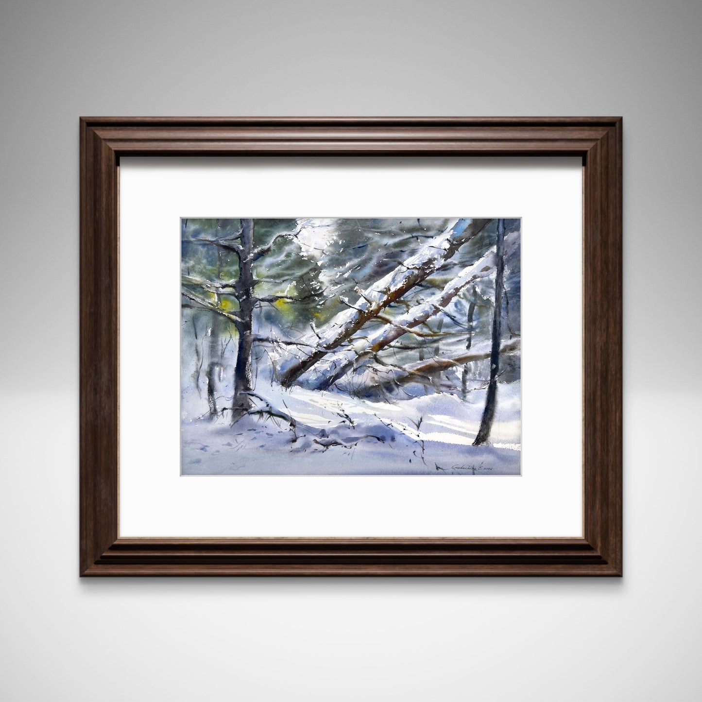 Winter Forest Watercolor Painting, Winter’s Quiet Breath 31x41
