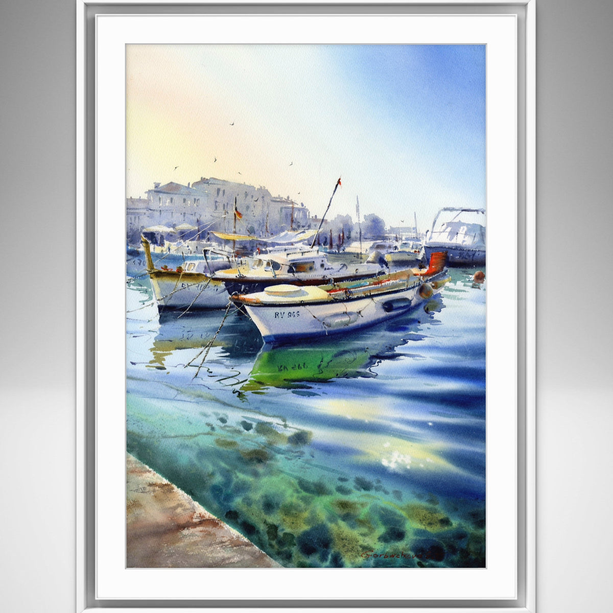 Croatia Harbor Watercolor Painting, Sailing Boats, A Quiet Croatian Harbor 16x22