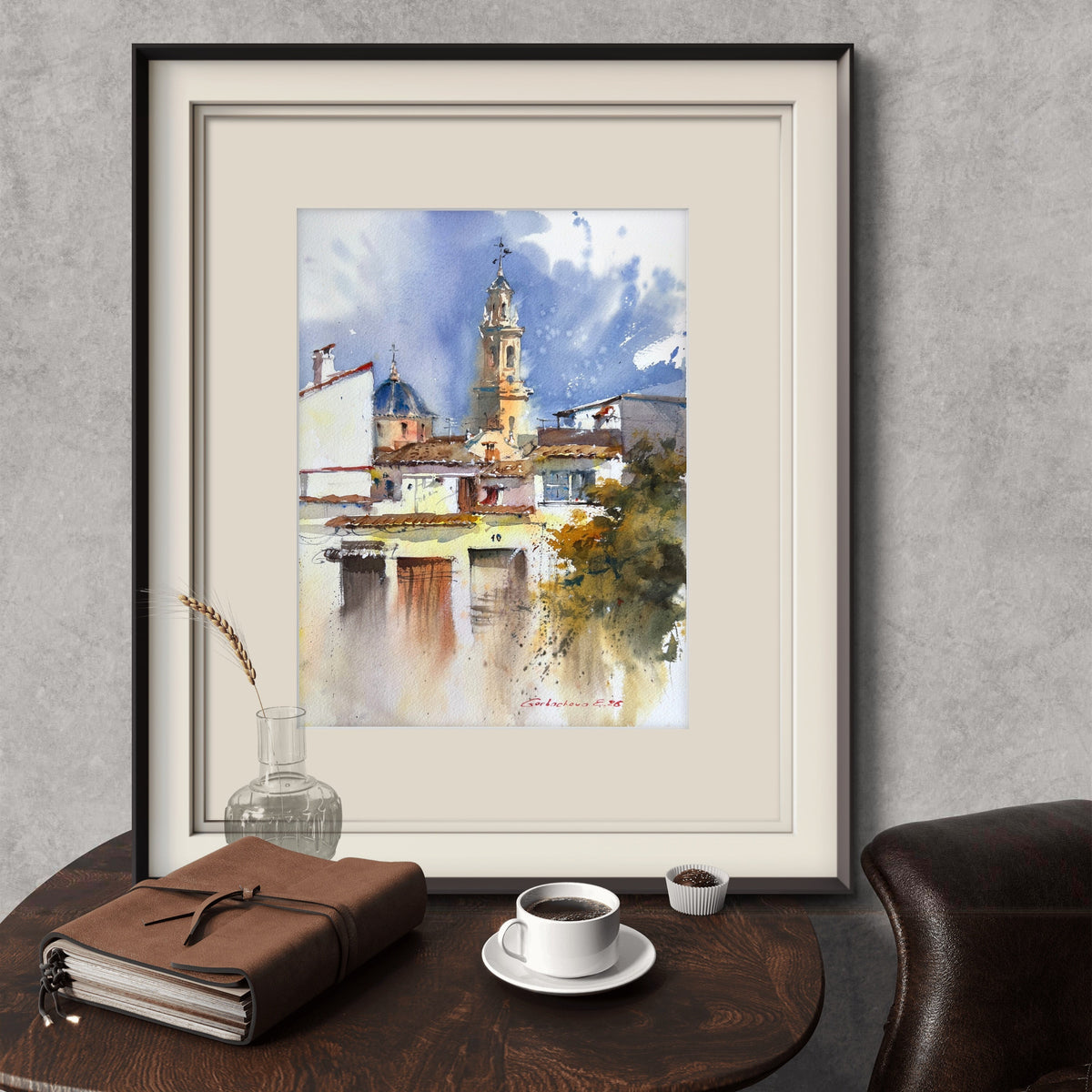 Spanish Village Watercolor Painting, Spain Architecture Art, Beneath Spanish Skies 12x16 in