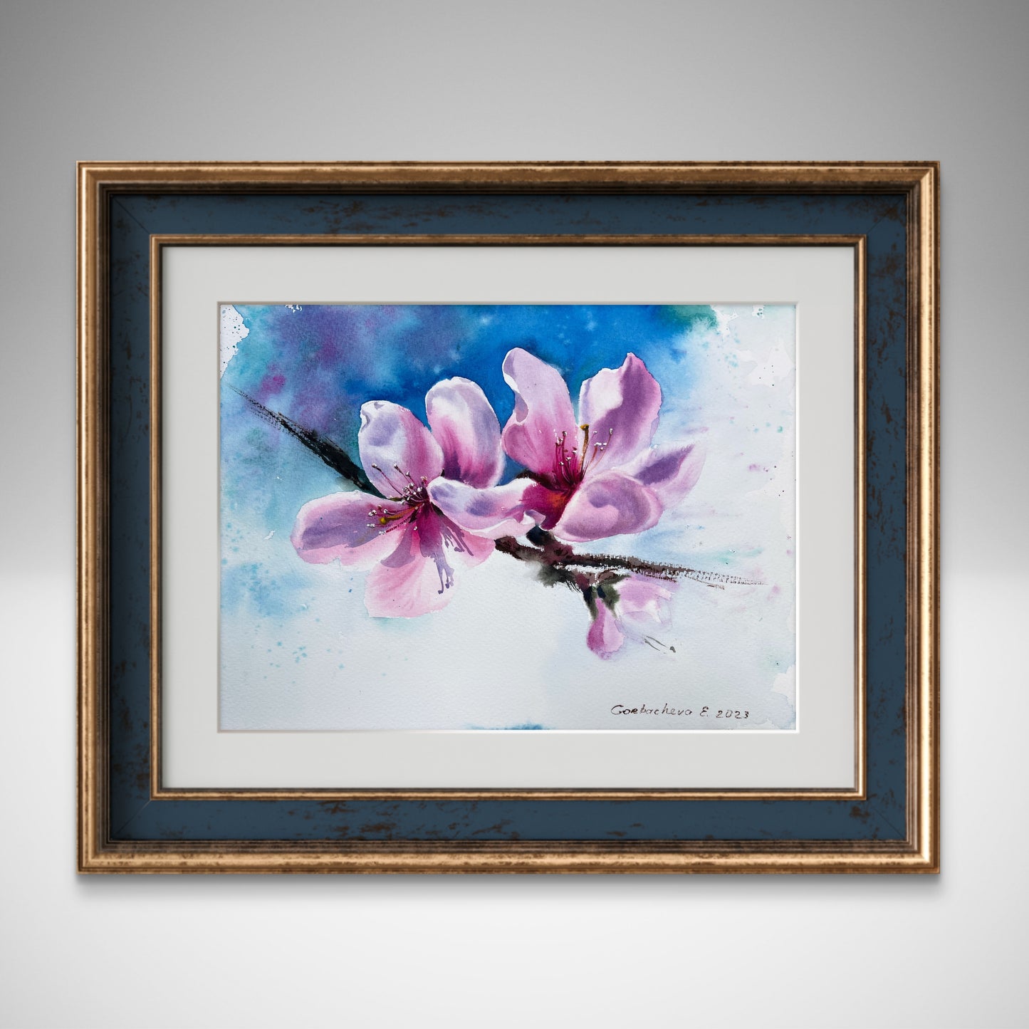 Pink Flower Painting, Original Watercolor Artwork, Botanical Wall Art, Peach Flowers 9x12