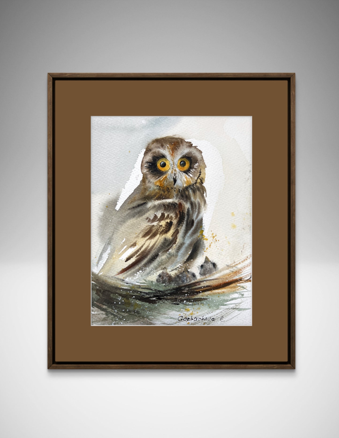 Original Wild Bird Painting - Owl in the nest - 6x8 in