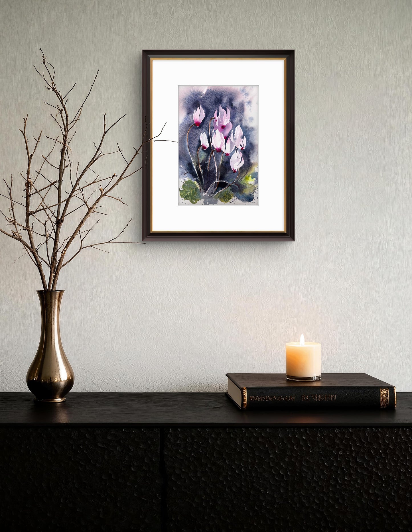 Vibrant Cyclamen Flower Watercolor Painting - Original Artwork 8x12 in