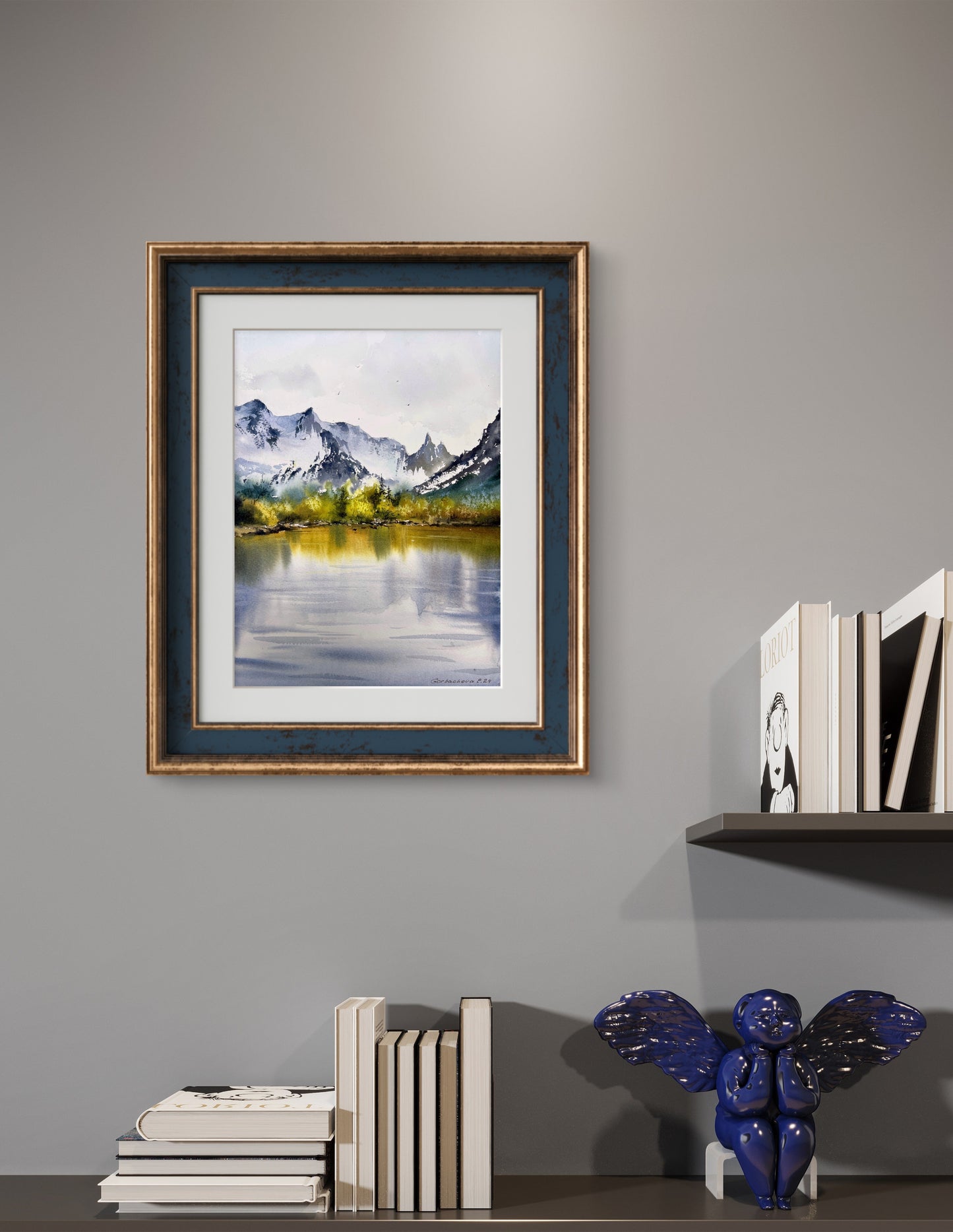 Abstract Painting Watercolor Original, Contemporary Art - Mountain Lake #36