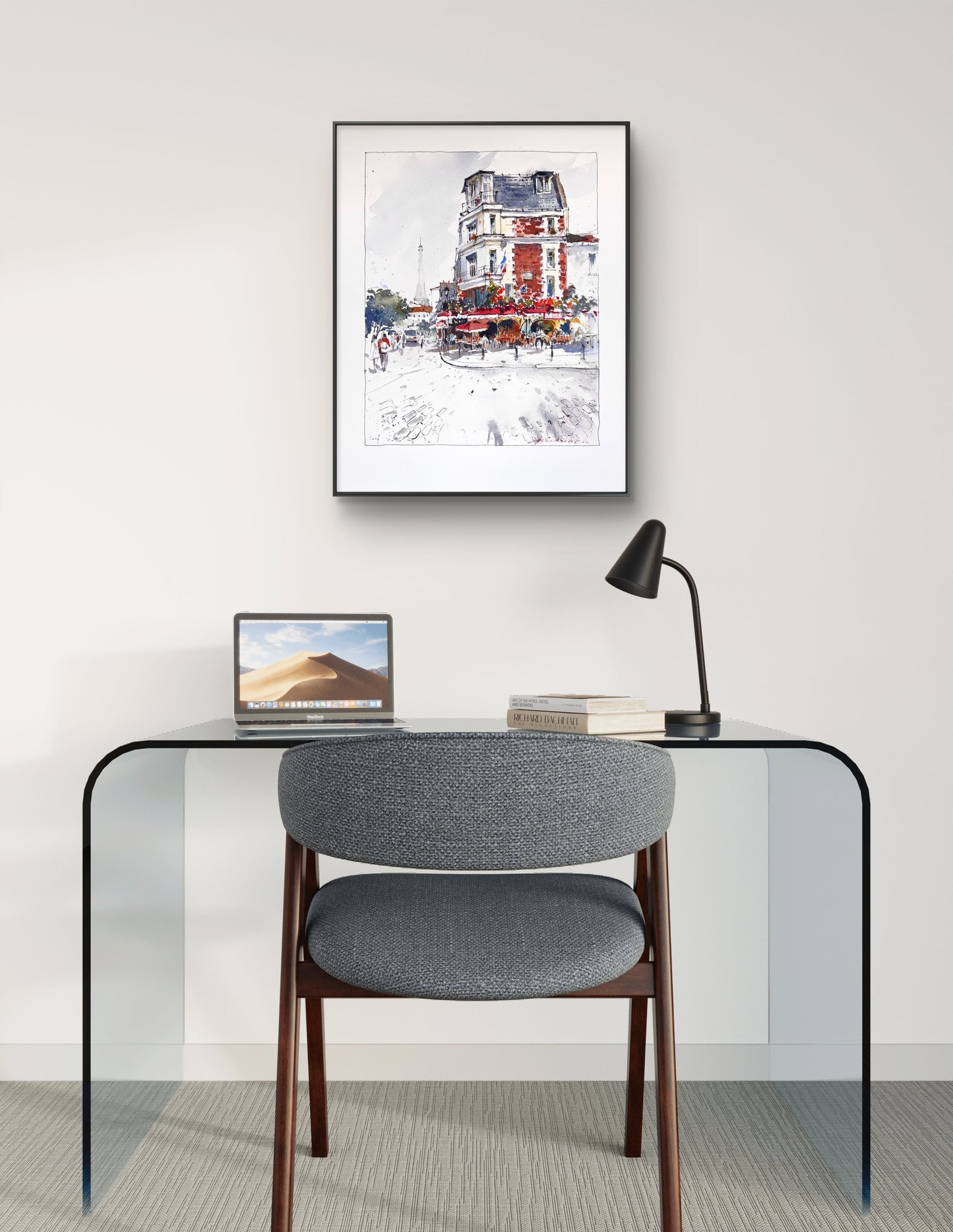 Paris Cafe Watercolor, Montmartre Street Scene,Parisian Daydream 10x12