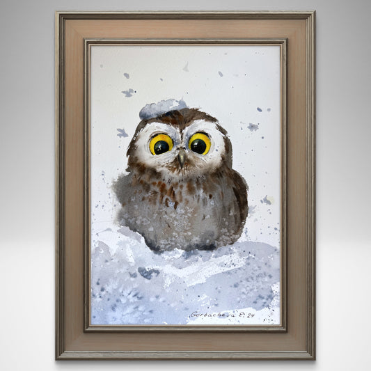 Original Mini Owl Watercolor Painting, Unique Home Decor & Thoughtful New Year Gift