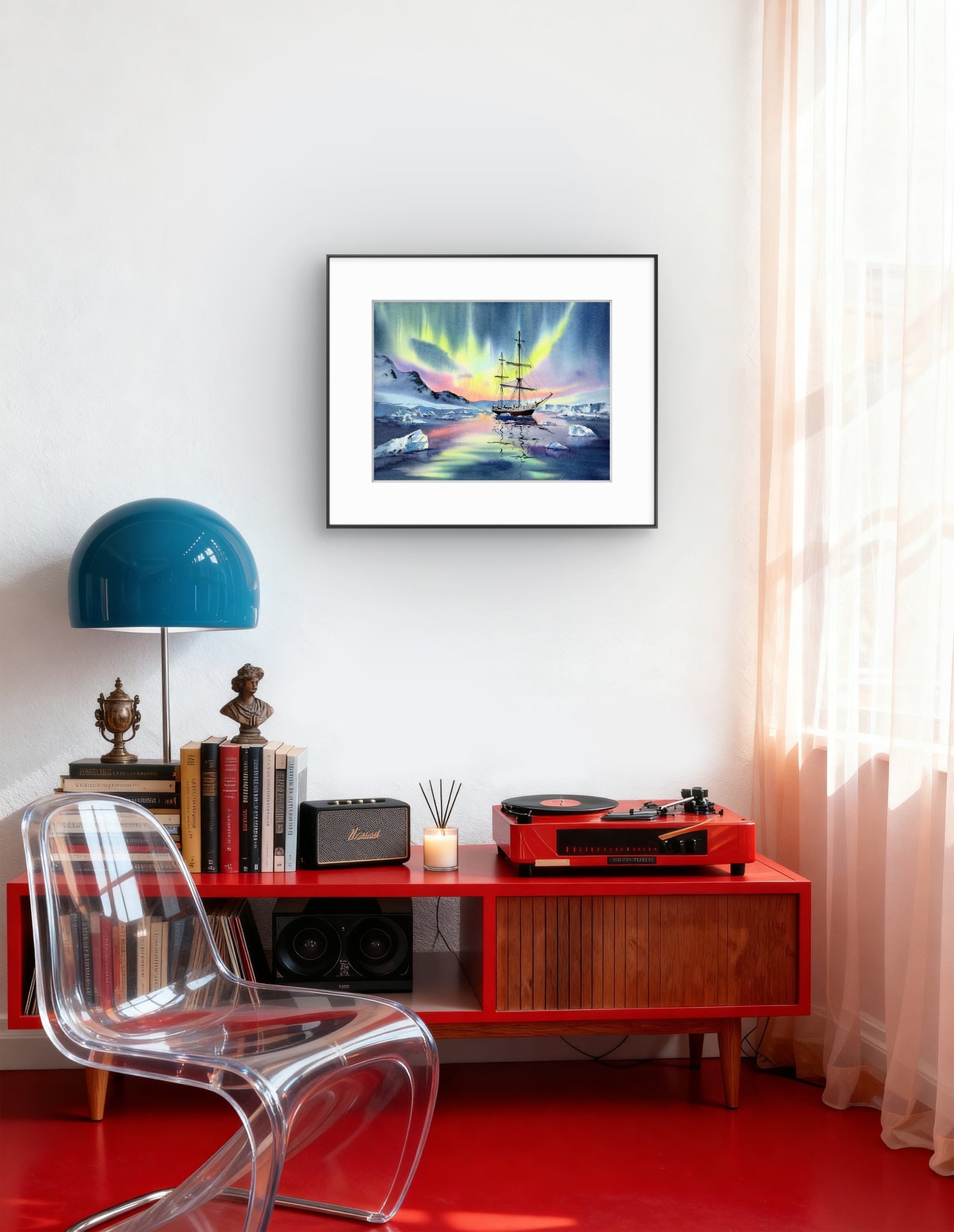 Original Northern Lights Art, Polar Watercolor, Arctic Serenity 12x16 in