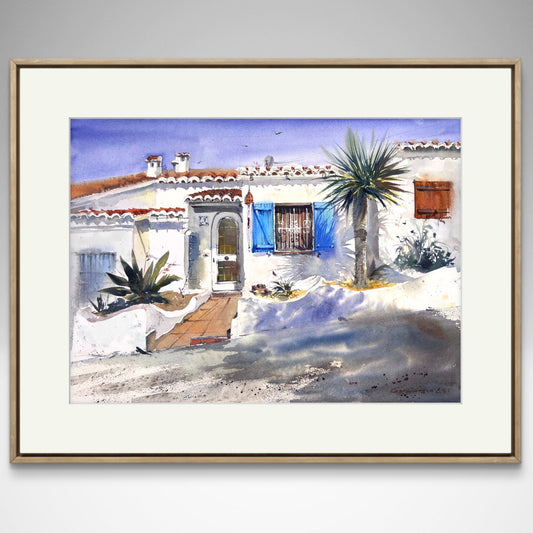 Original Watercolor Painting - White Silence of Valencia - Mediterranean Townscape