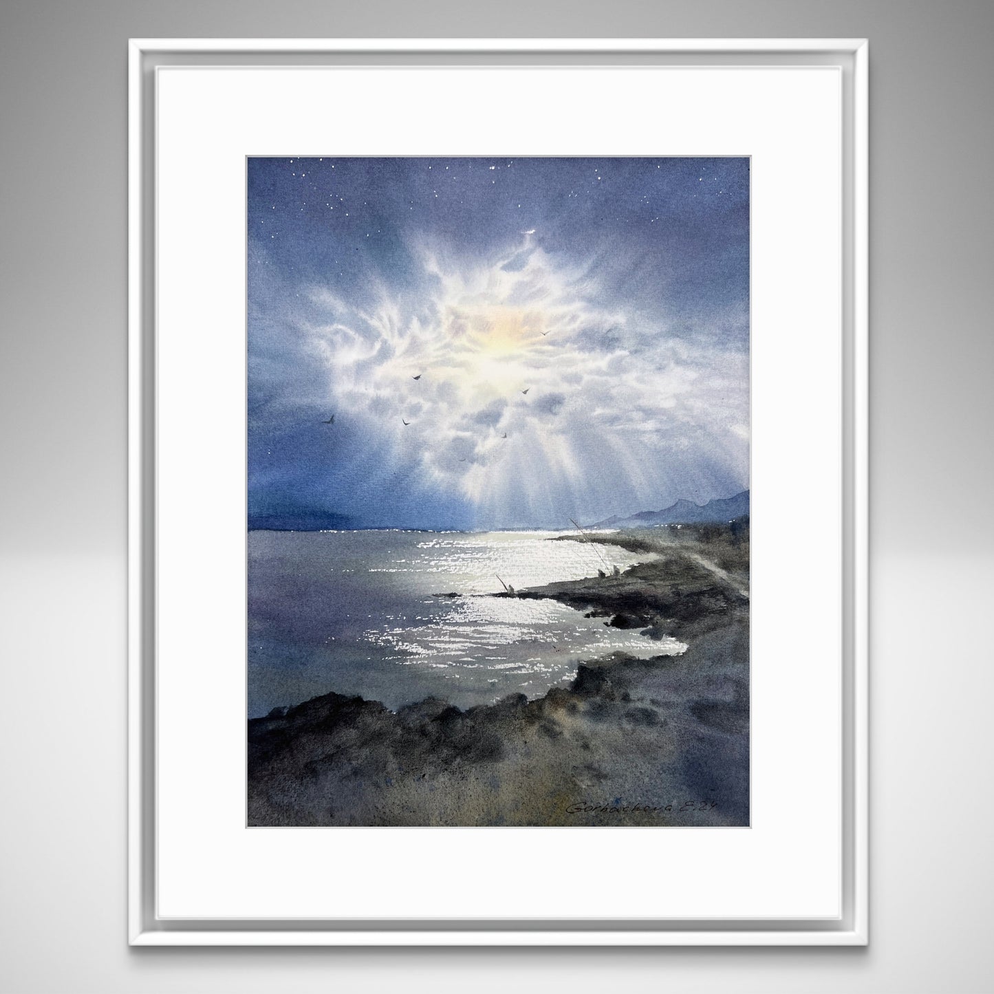 Original Coastal Watercolor Art - 'Night Fishing' Seaside Painting for Your Home