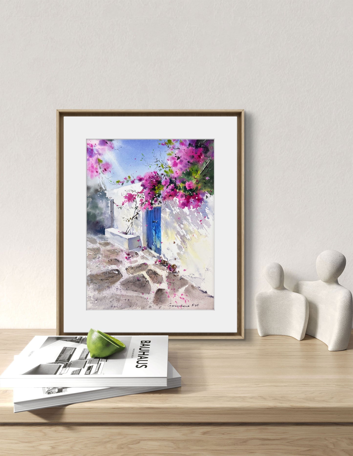 Original Watercolor Painting - Bougainvillea Door - Mediterranean Townscape