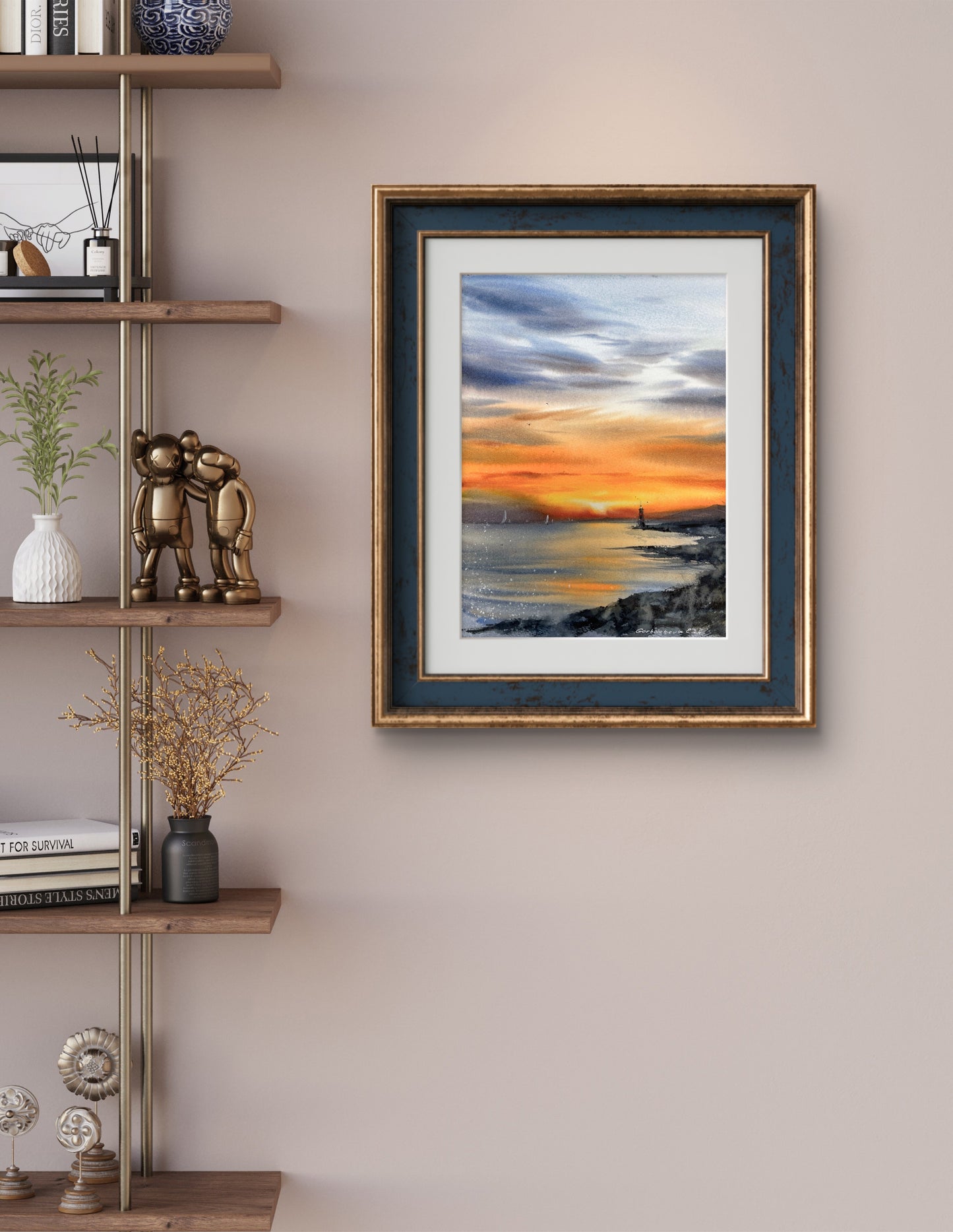 Lighthouse at Sunset #2 Watercolor Painting - Nautical Wall Art