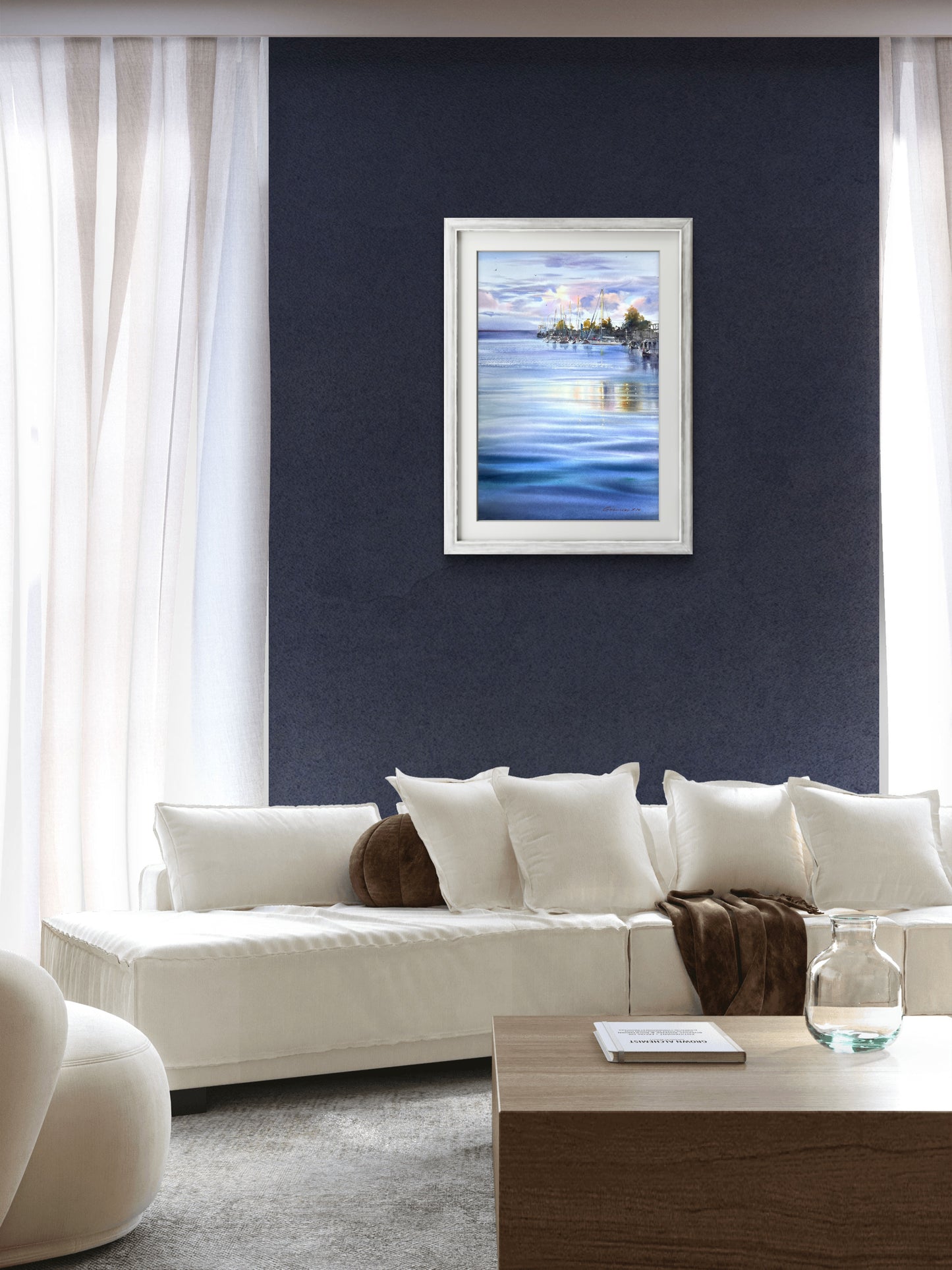 Lomonosov St Petersburg Watercolor, Russian Marina Painting, Baltic Seascape, Quiet Waters of St. Petersburg 15x22