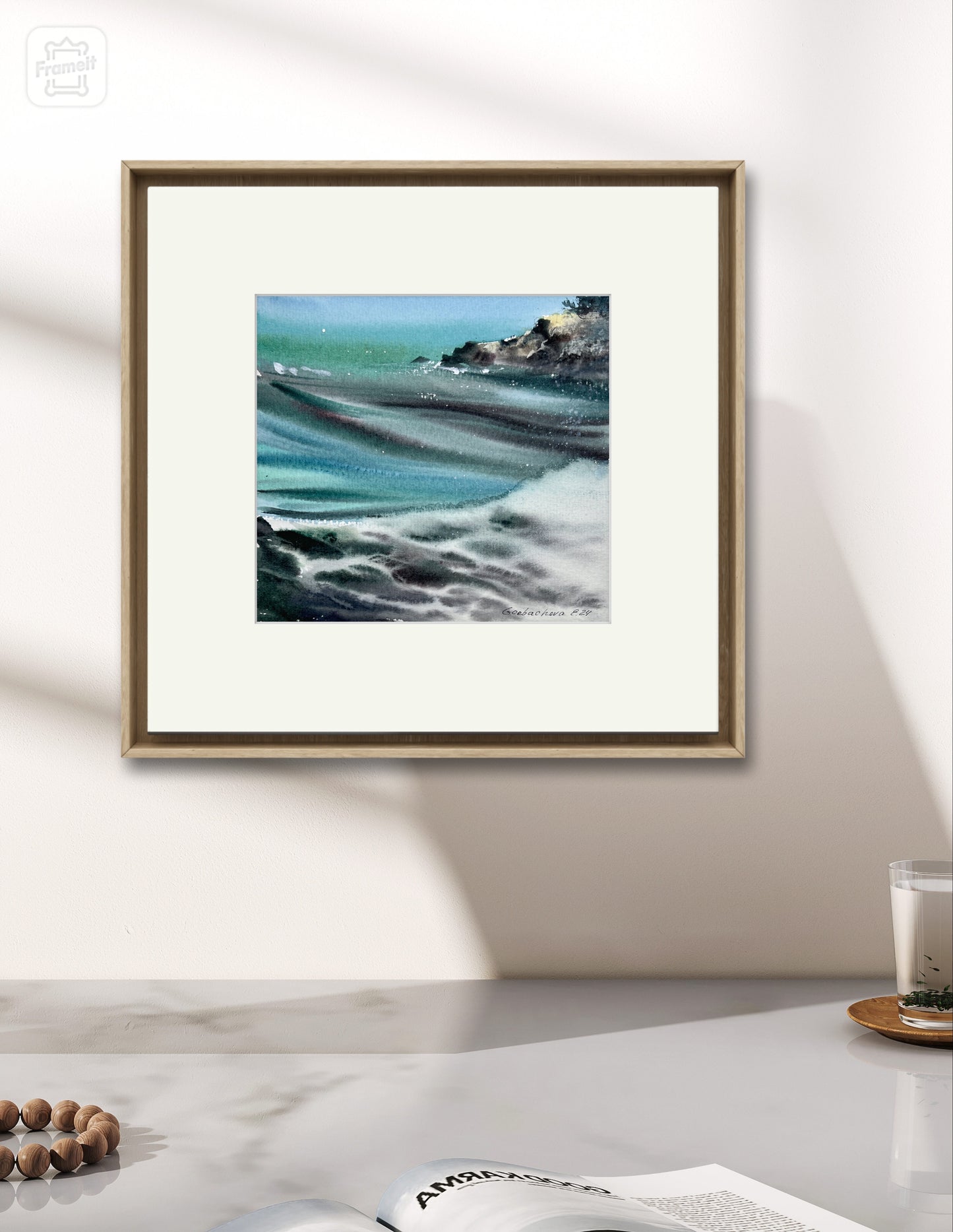 Abstract Sea Painting Original Watercolor - Waves and rocks #18
