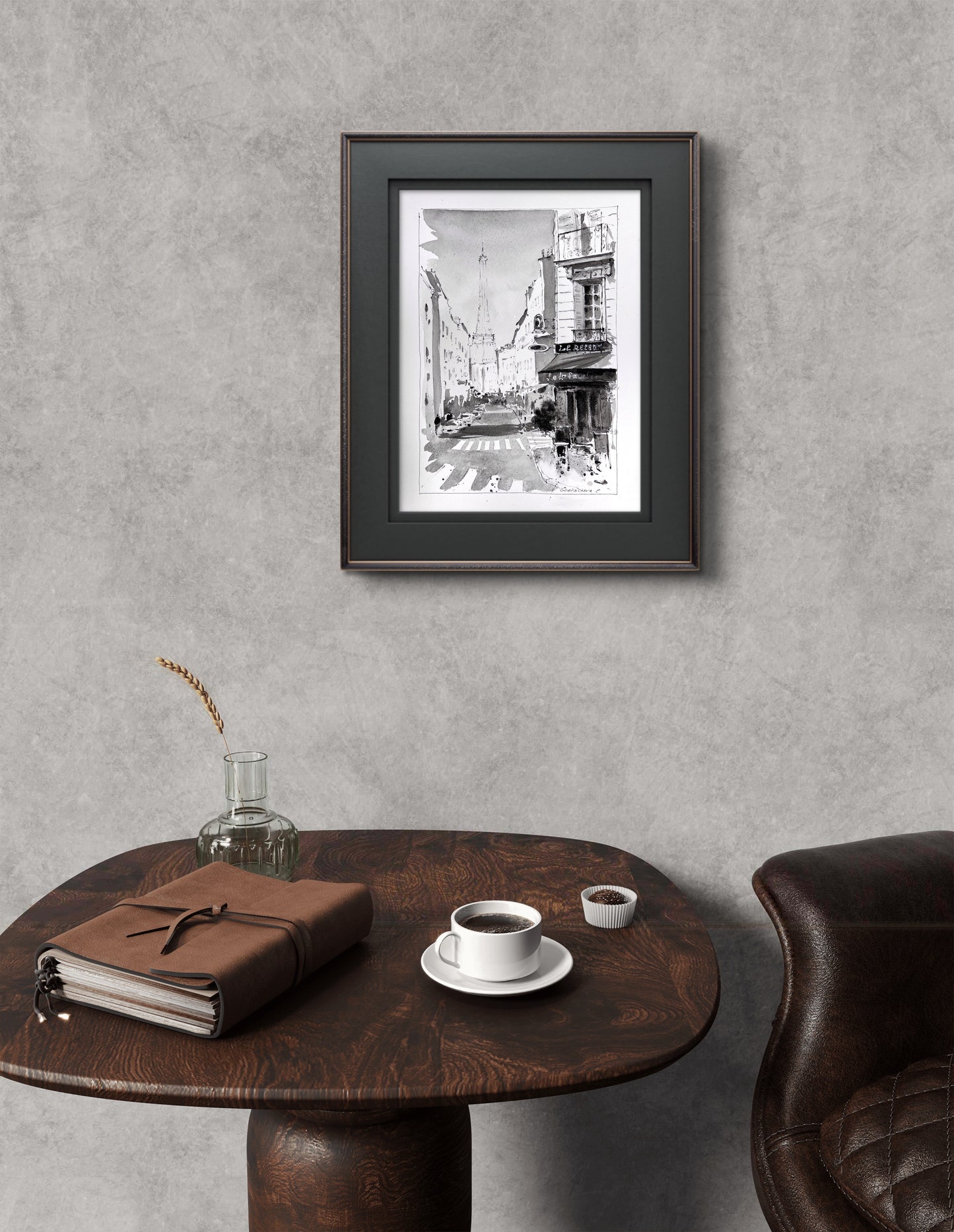 Original Parisian Street Watercolor - Black and White City Art, Parisian Dreams