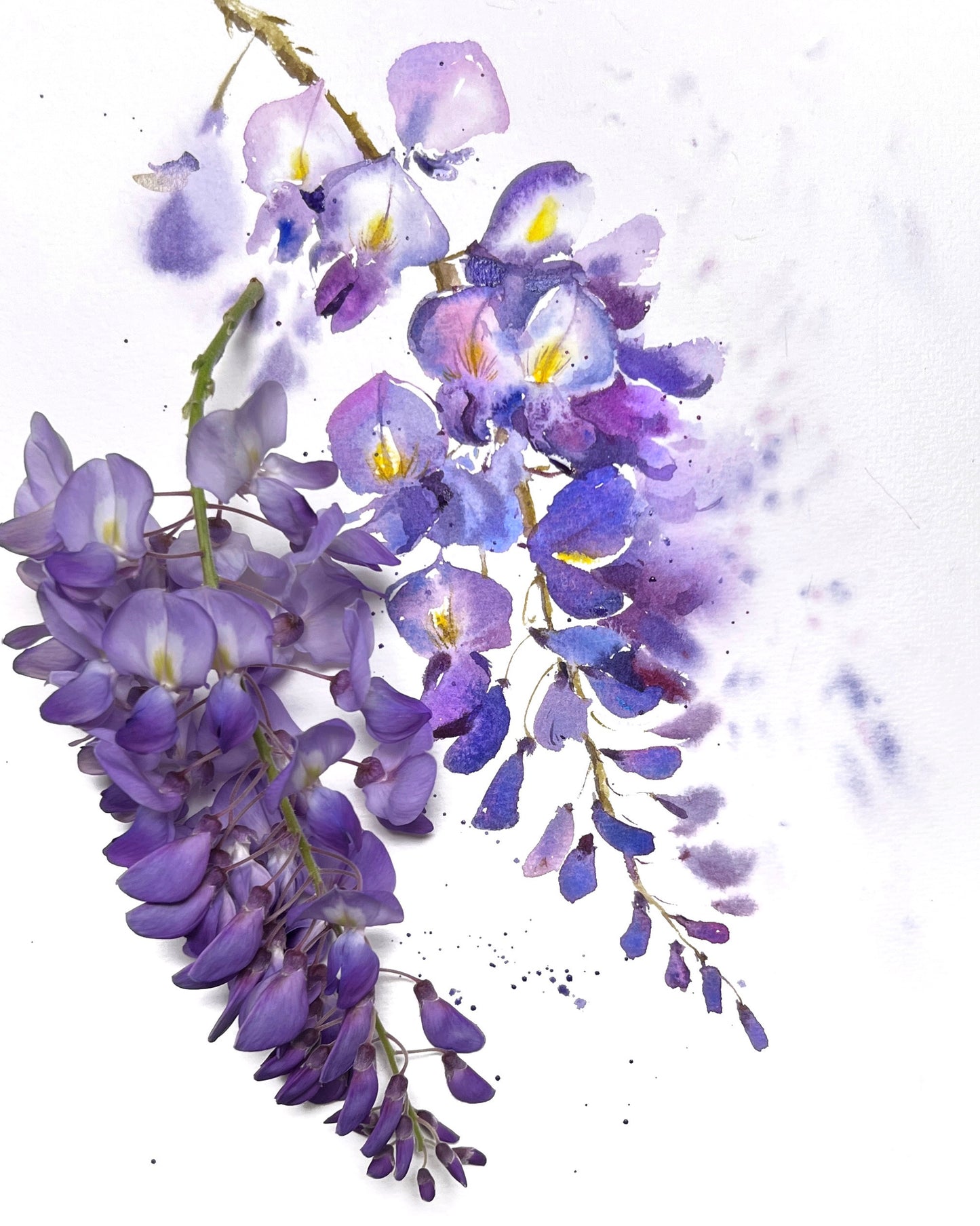 Watercolor Wisteria Painting, Flower Original Wall Art, Purple flowers, Still Life, Gift For Mom Ideas, Flora Artwork
