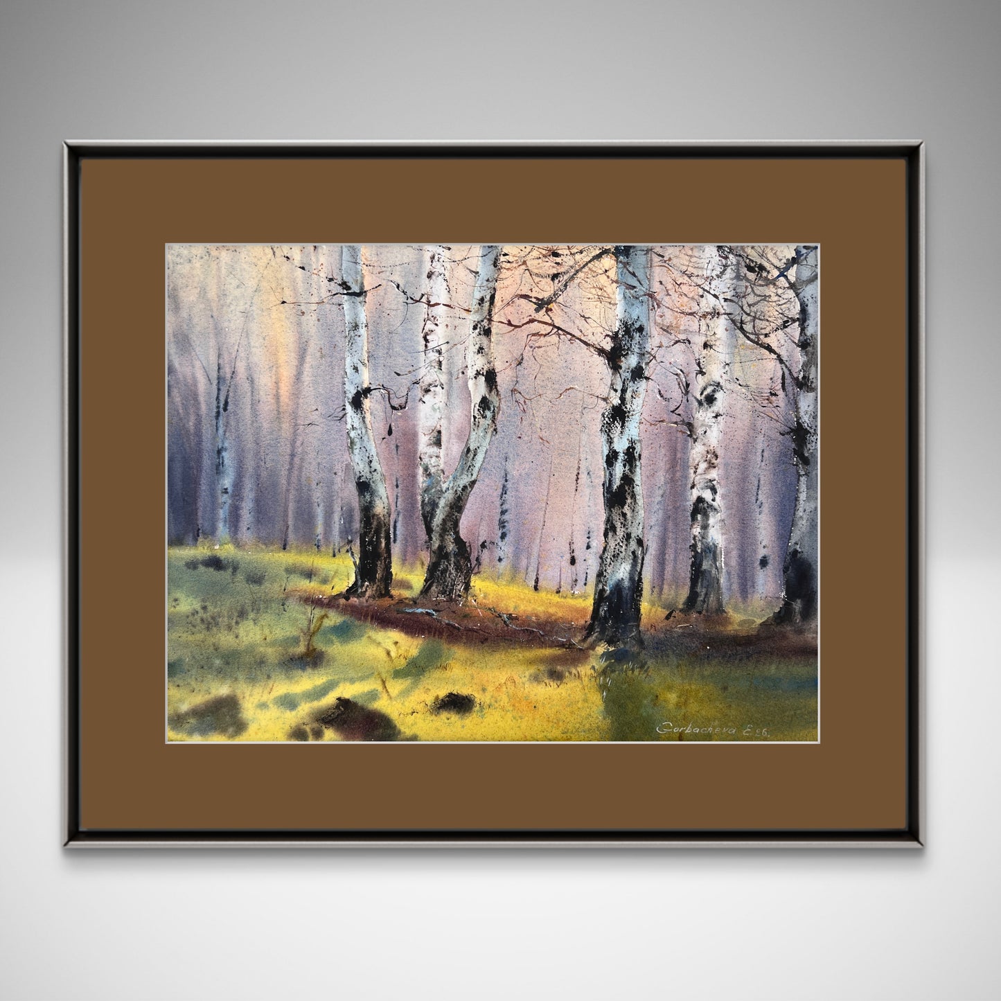 Birch Forest Watercolor Painting, Moody Woodland Landscape Art, Birchwood Dreams 12x16