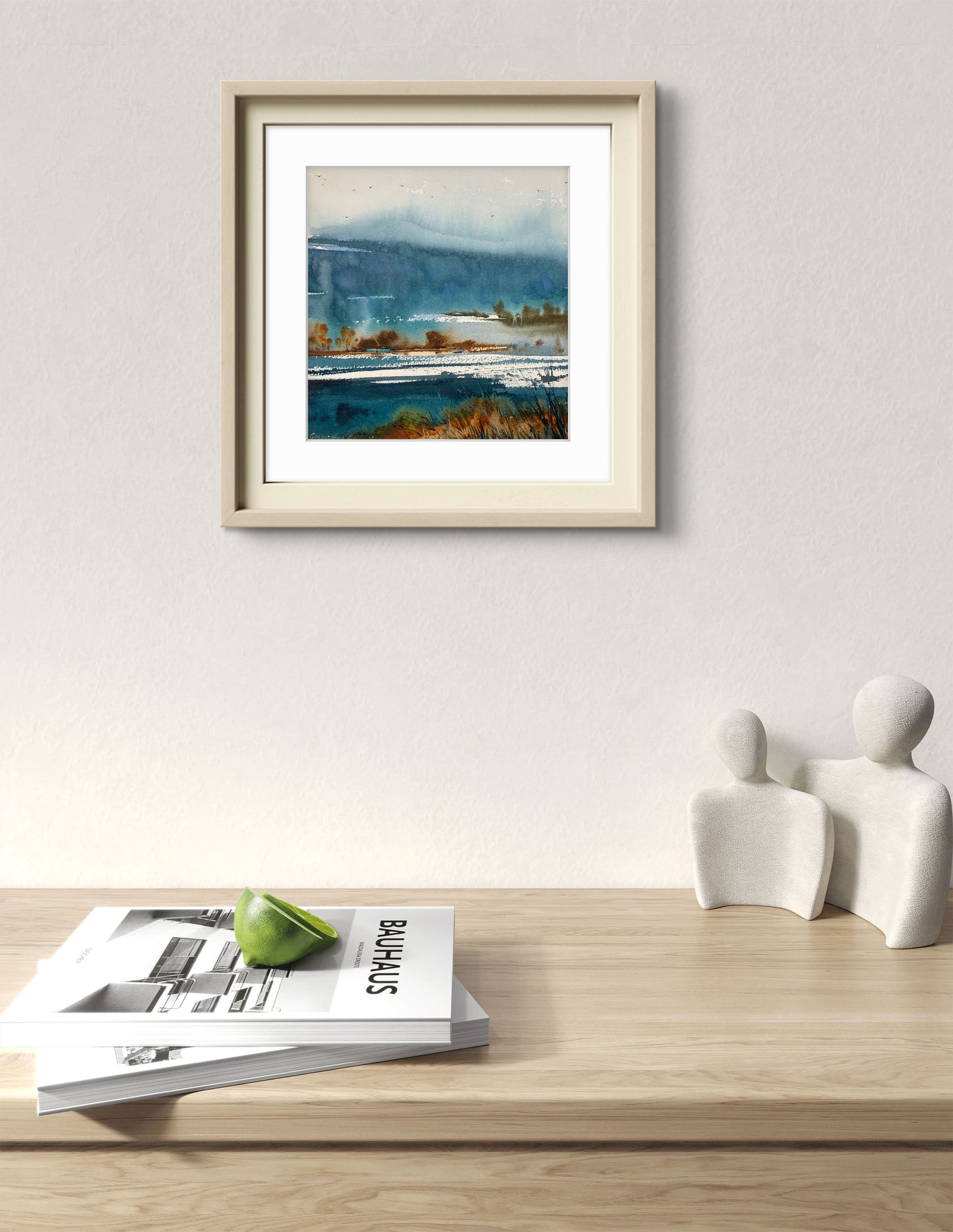 Mountain Valley Village Watercolor Painting, Mountain river #12 9x9